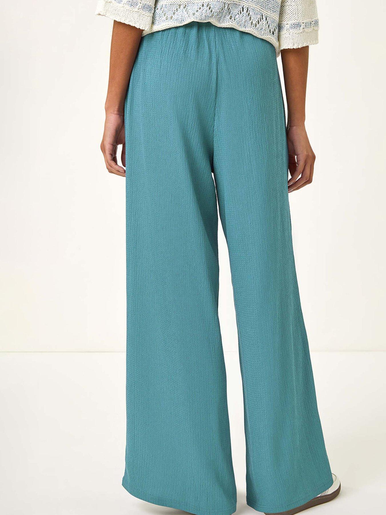 Image 2 of 5 of Roman Crinkle Texture Tie Front Trouser - Denim