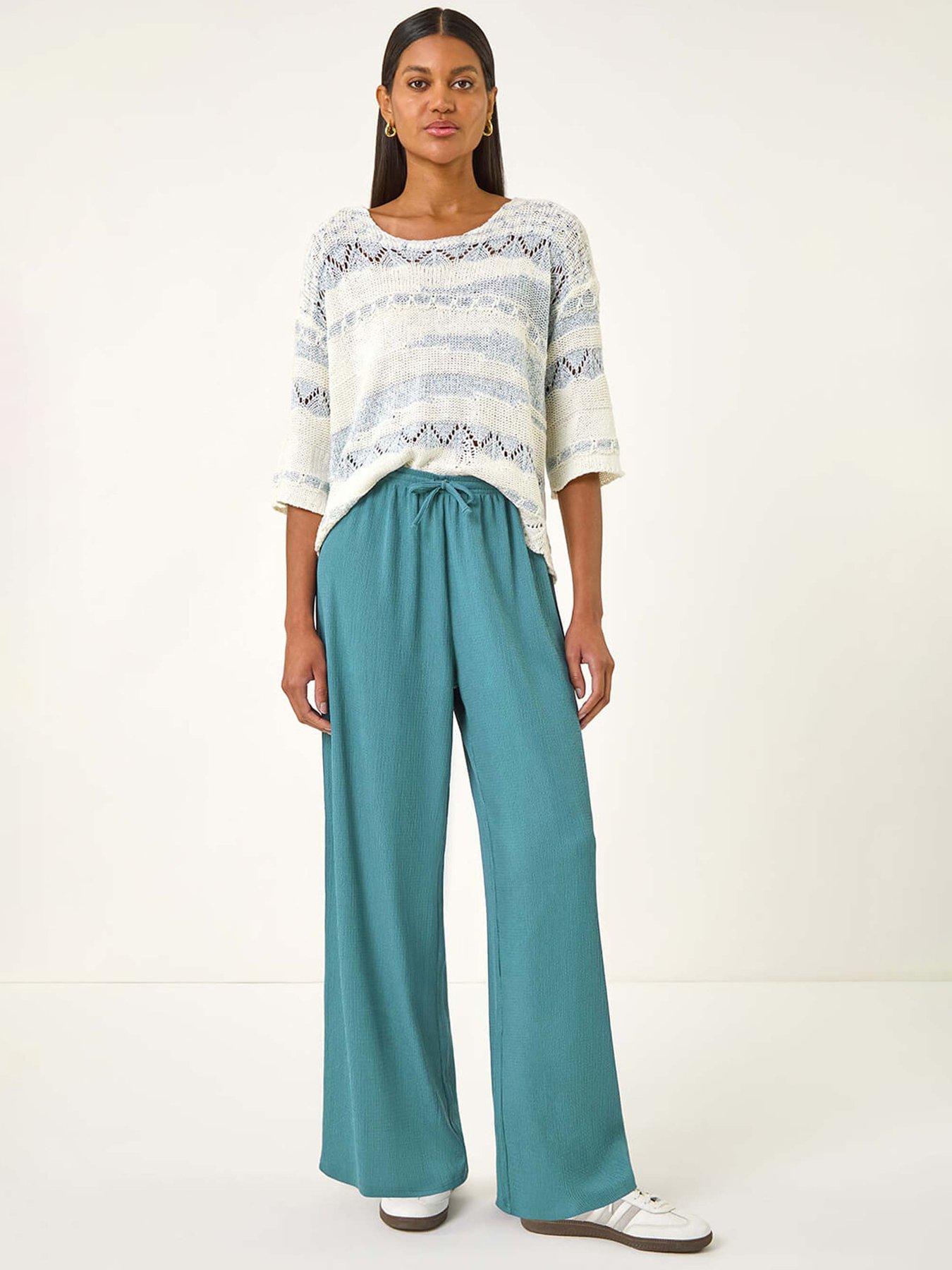 Image 3 of 5 of Roman Crinkle Texture Tie Front Trouser - Denim