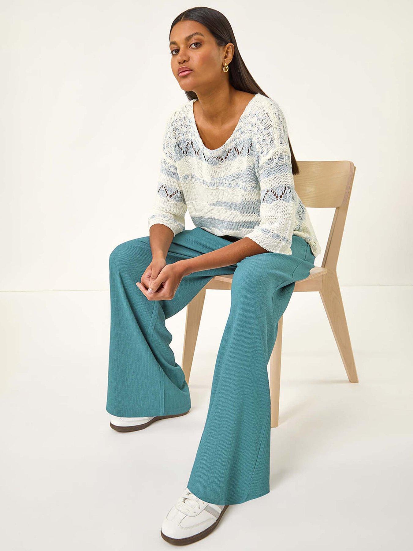 Image 4 of 5 of Roman Crinkle Texture Tie Front Trouser - Denim