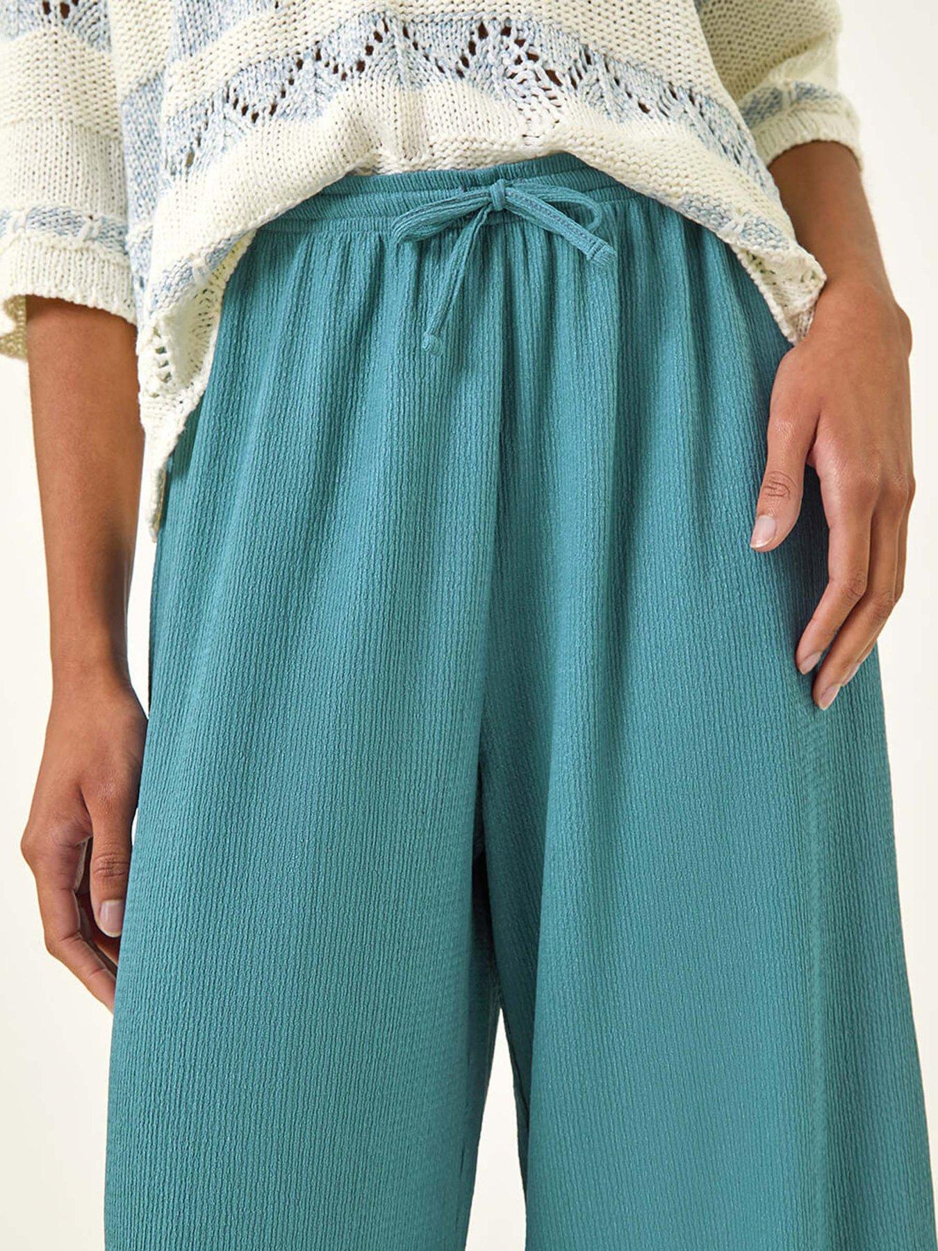 Image 5 of 5 of Roman Crinkle Texture Tie Front Trouser - Denim