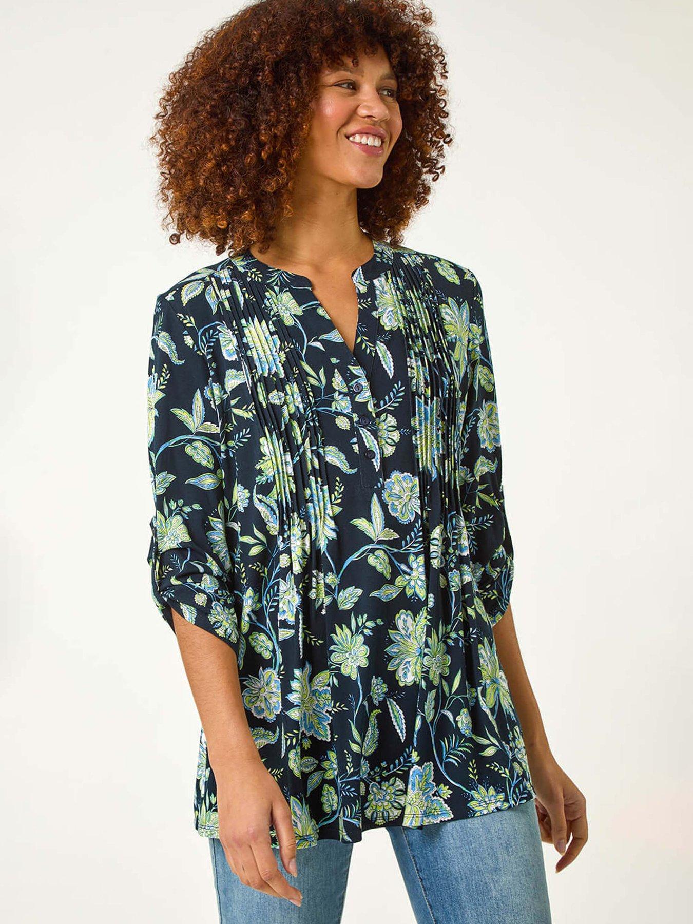 undefined Floral Print Pintuck Shirt - Lime