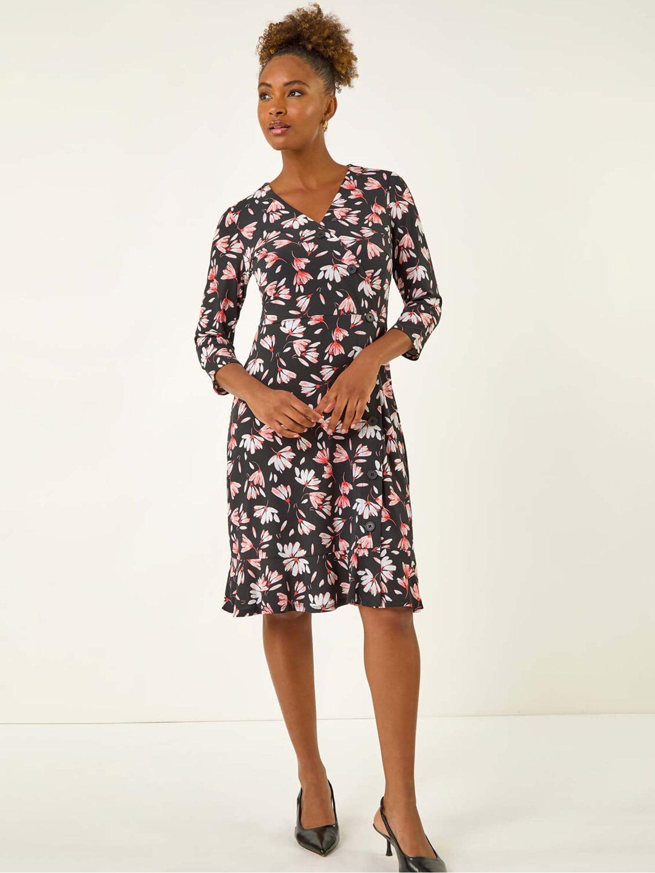 undefined Floral Print Stretch Dress - Coral