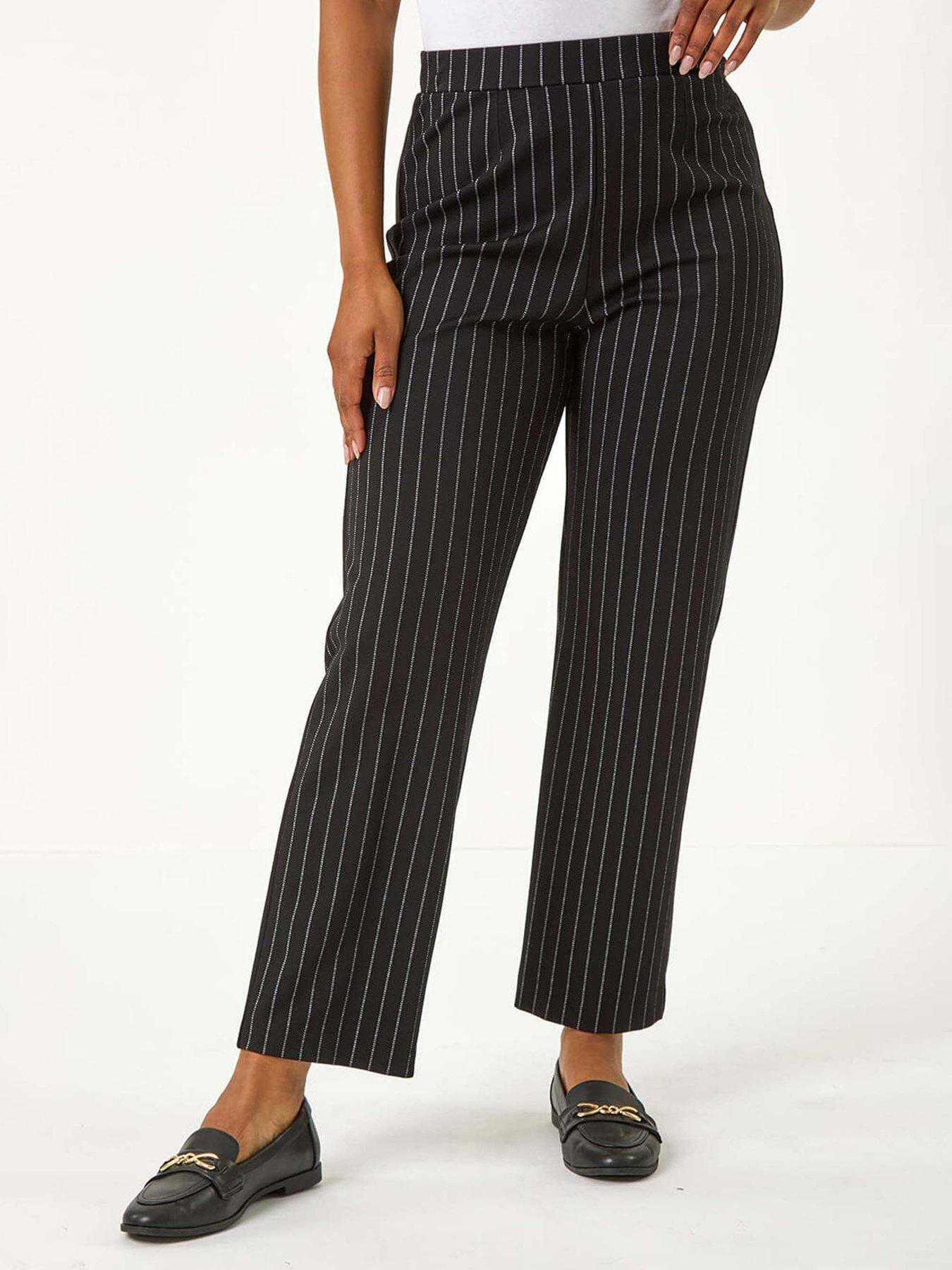 undefined Petite Pinstripe Stretch Trousers - Black
