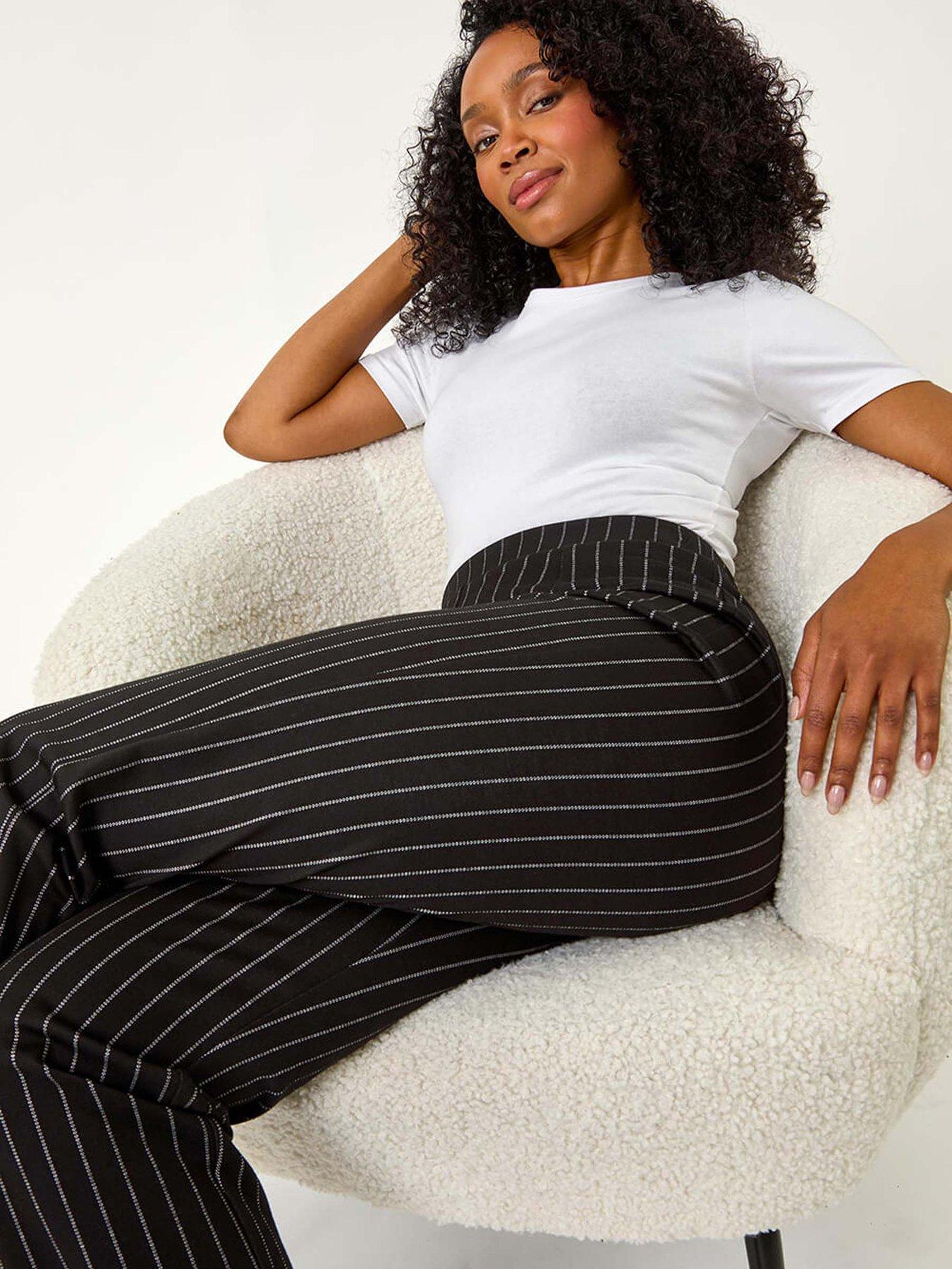 Image 4 of 5 of Roman Petite Pinstripe Stretch Trousers - Black