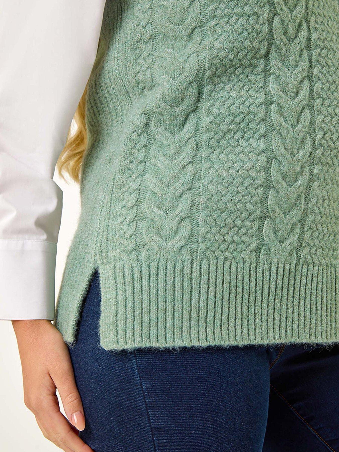 Image 5 of 5 of Roman Petite V-neck Cable Knit Sleeveless Vest - Sage