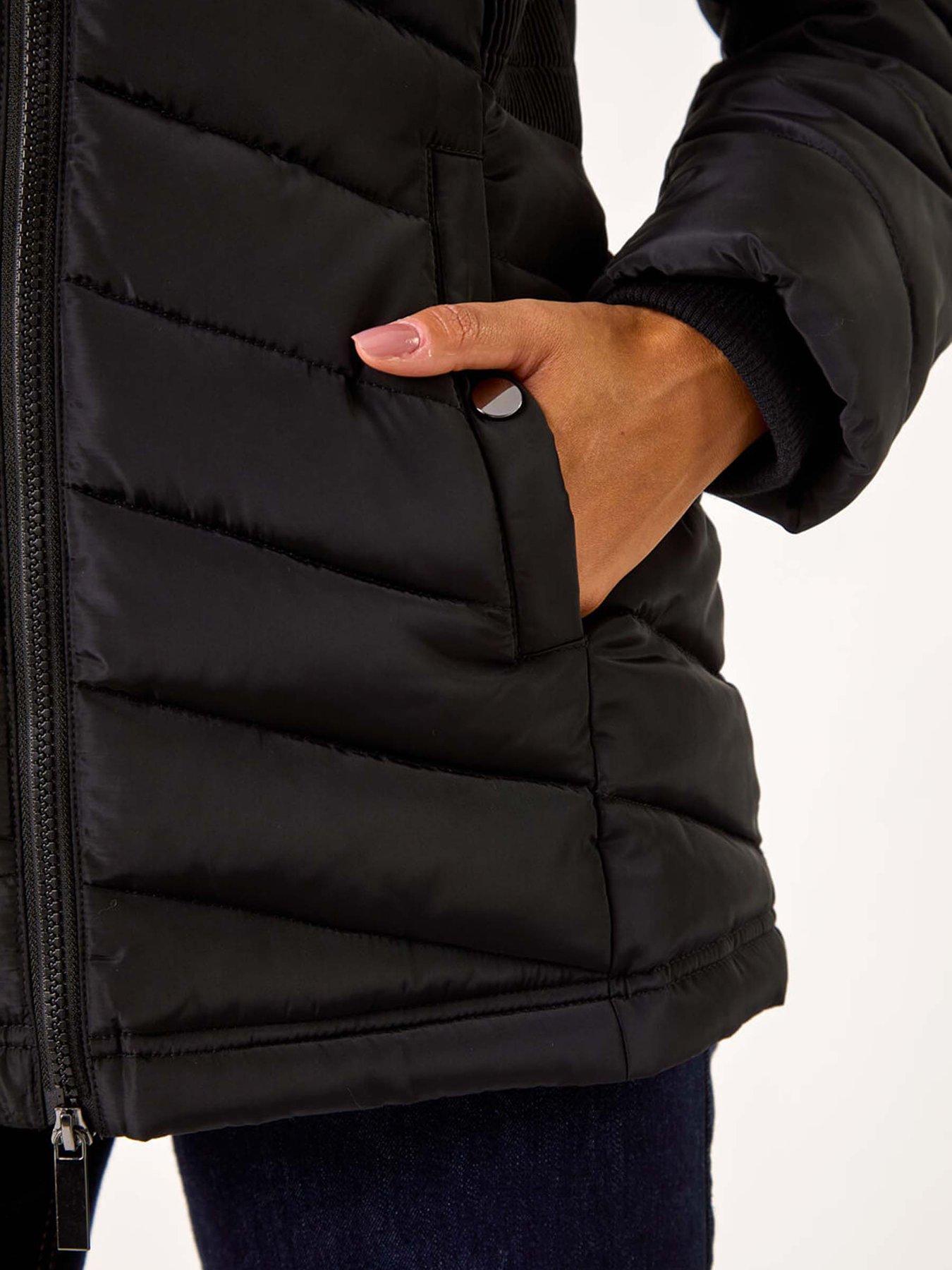 Image 5 of 5 of Roman Faux Fur Hooded Quilt Coat - Black