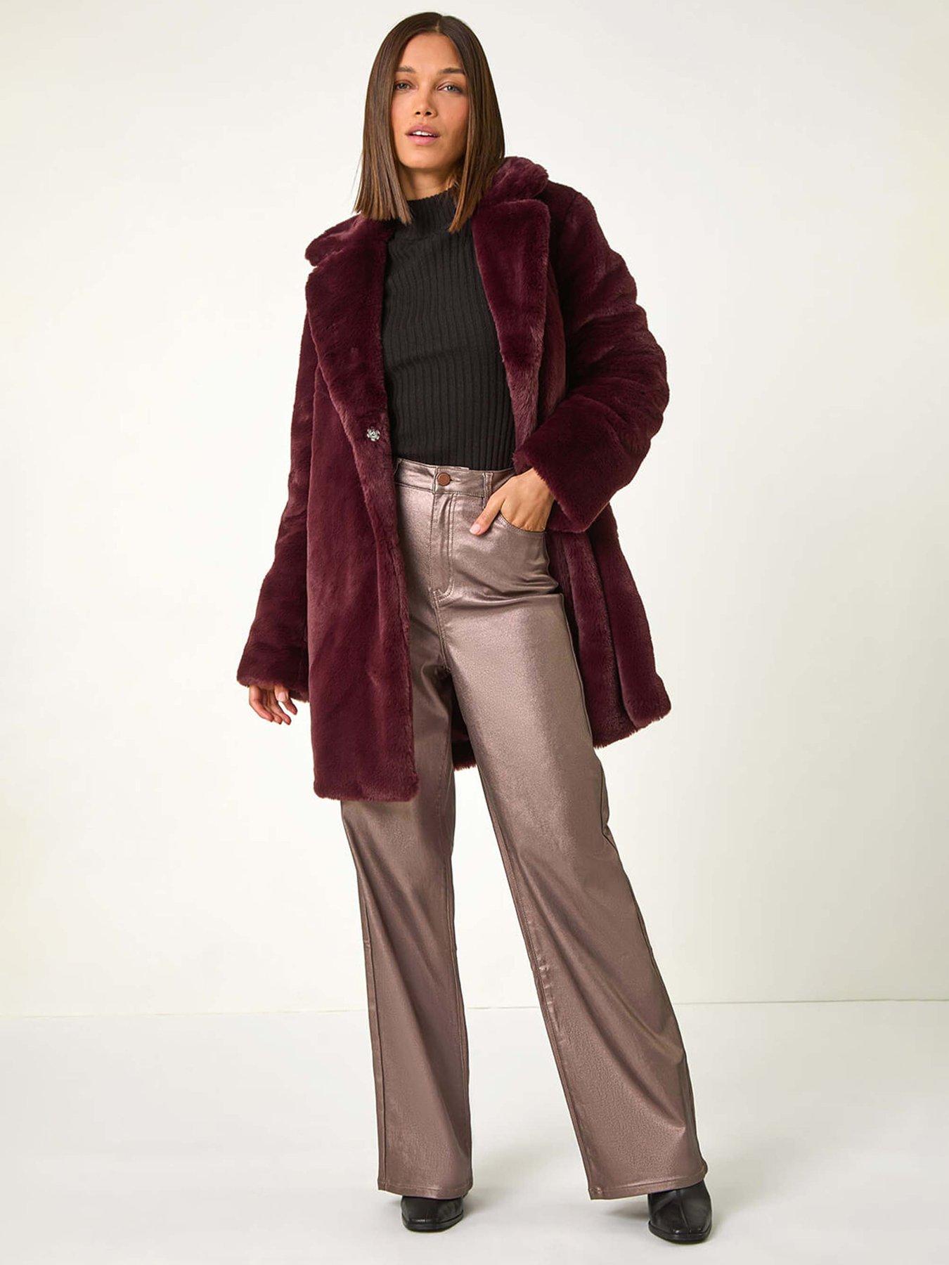 Image 1 of 5 of Roman Faux Fur Longline Coat - Bordeaux