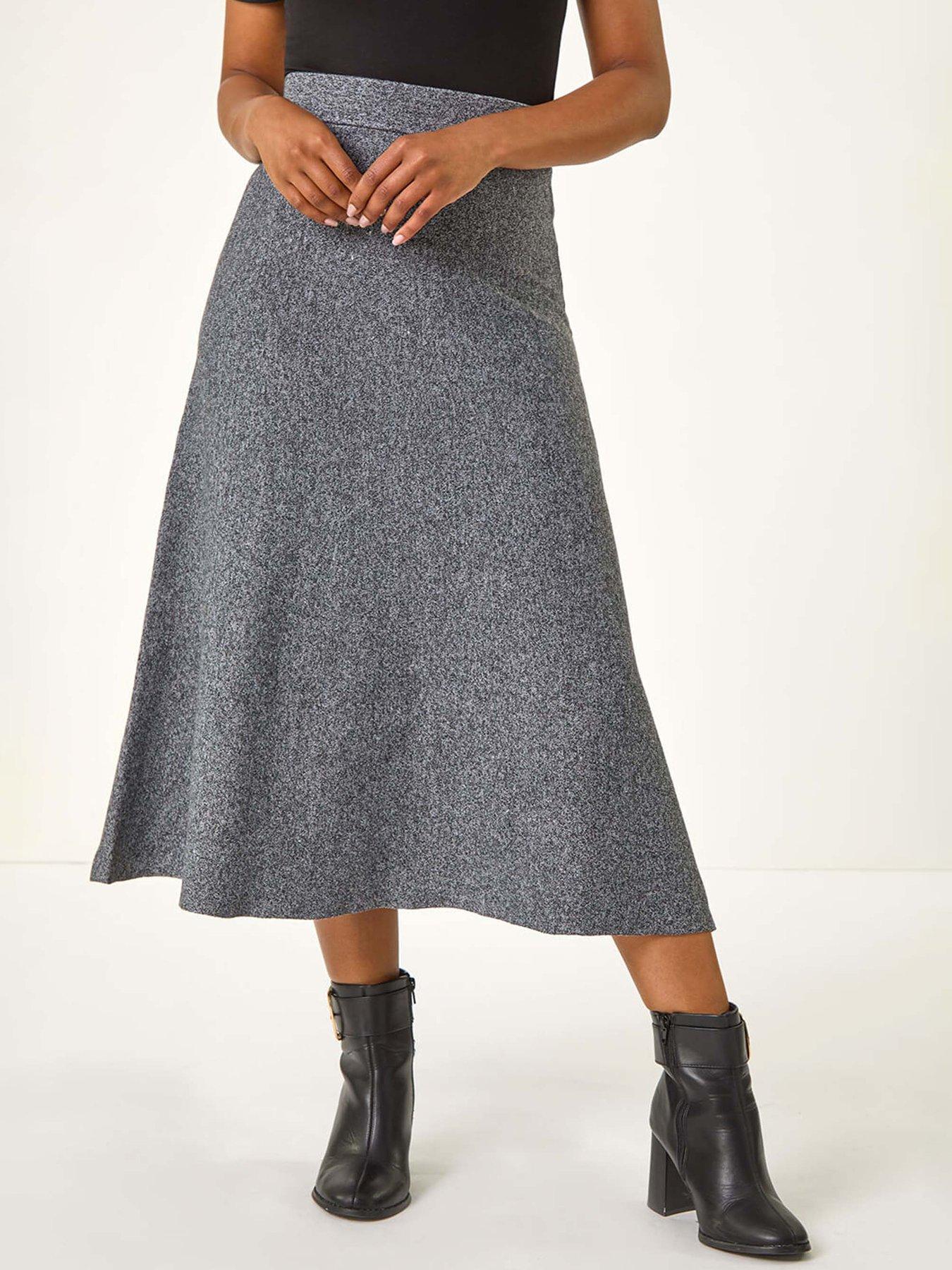undefined Petite Stretch Knitted Midi Skirt - Grey