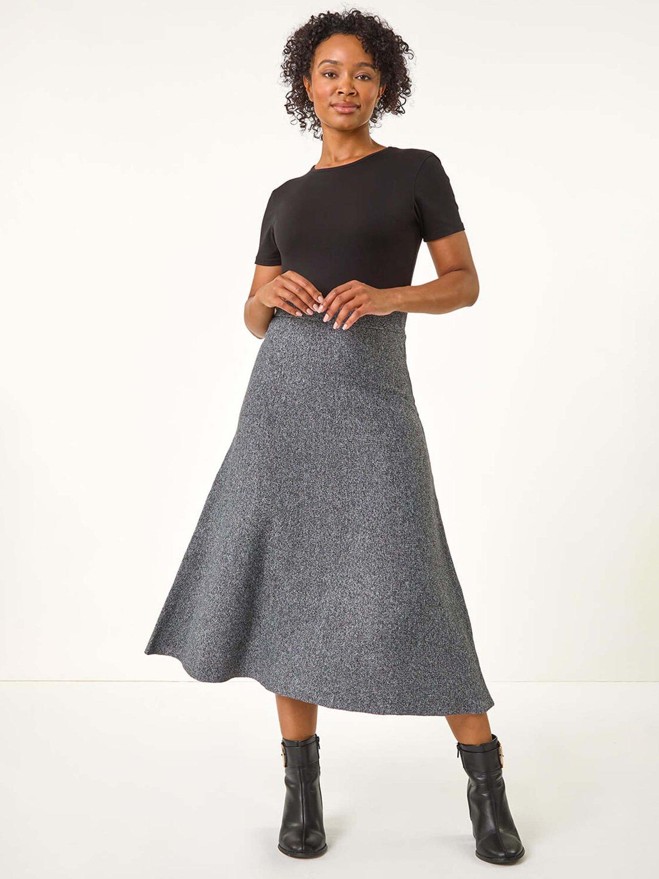 Image 3 of 5 of Roman Petite Stretch Knitted Midi Skirt - Grey