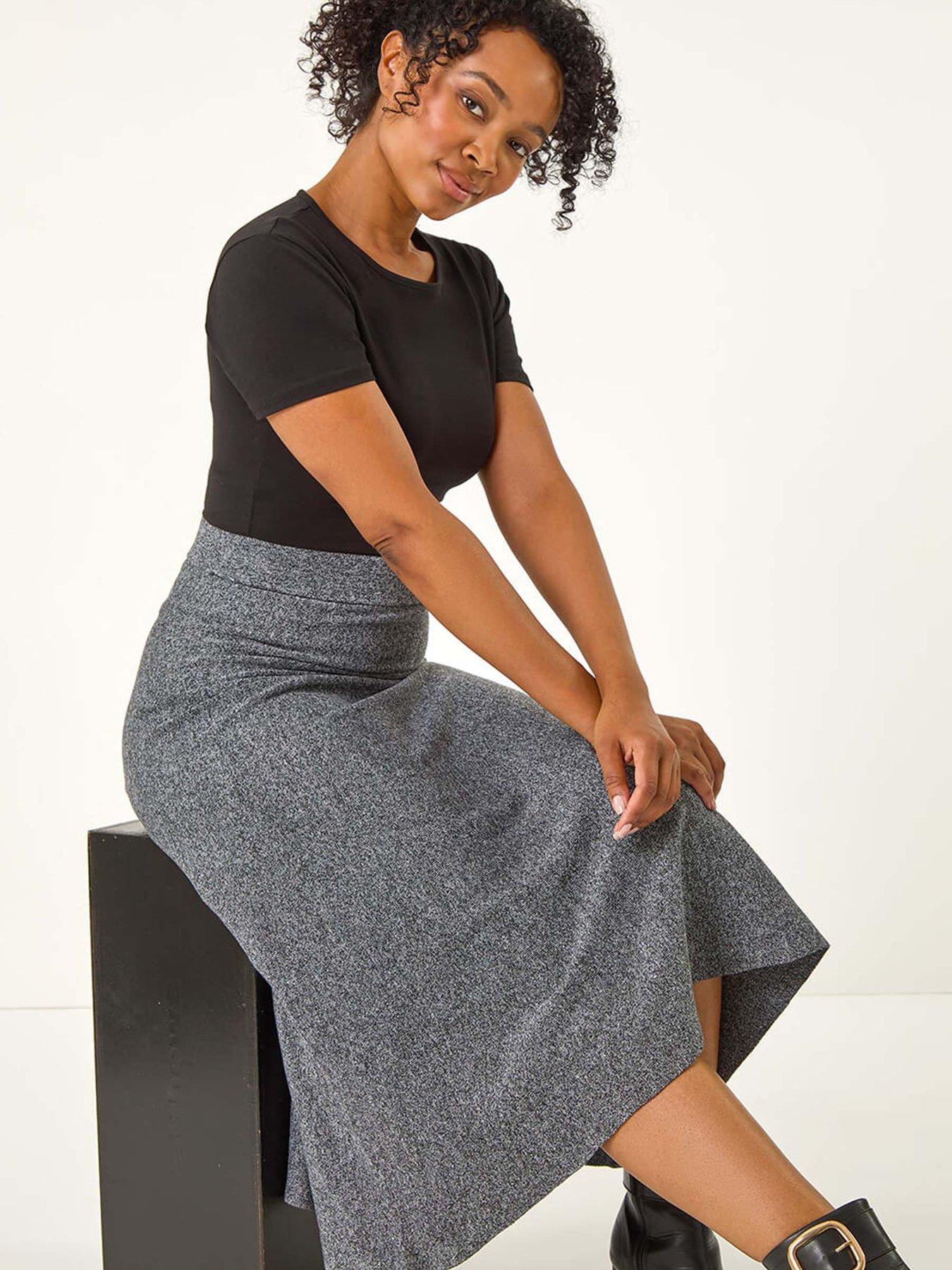 Image 4 of 5 of Roman Petite Stretch Knitted Midi Skirt - Grey