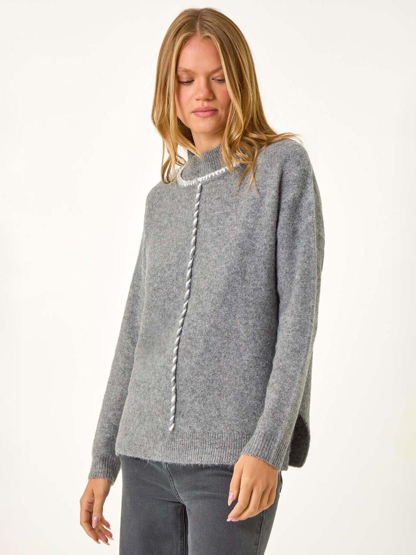 Roman Funnel Neck Seam Detail Jumper - Grey