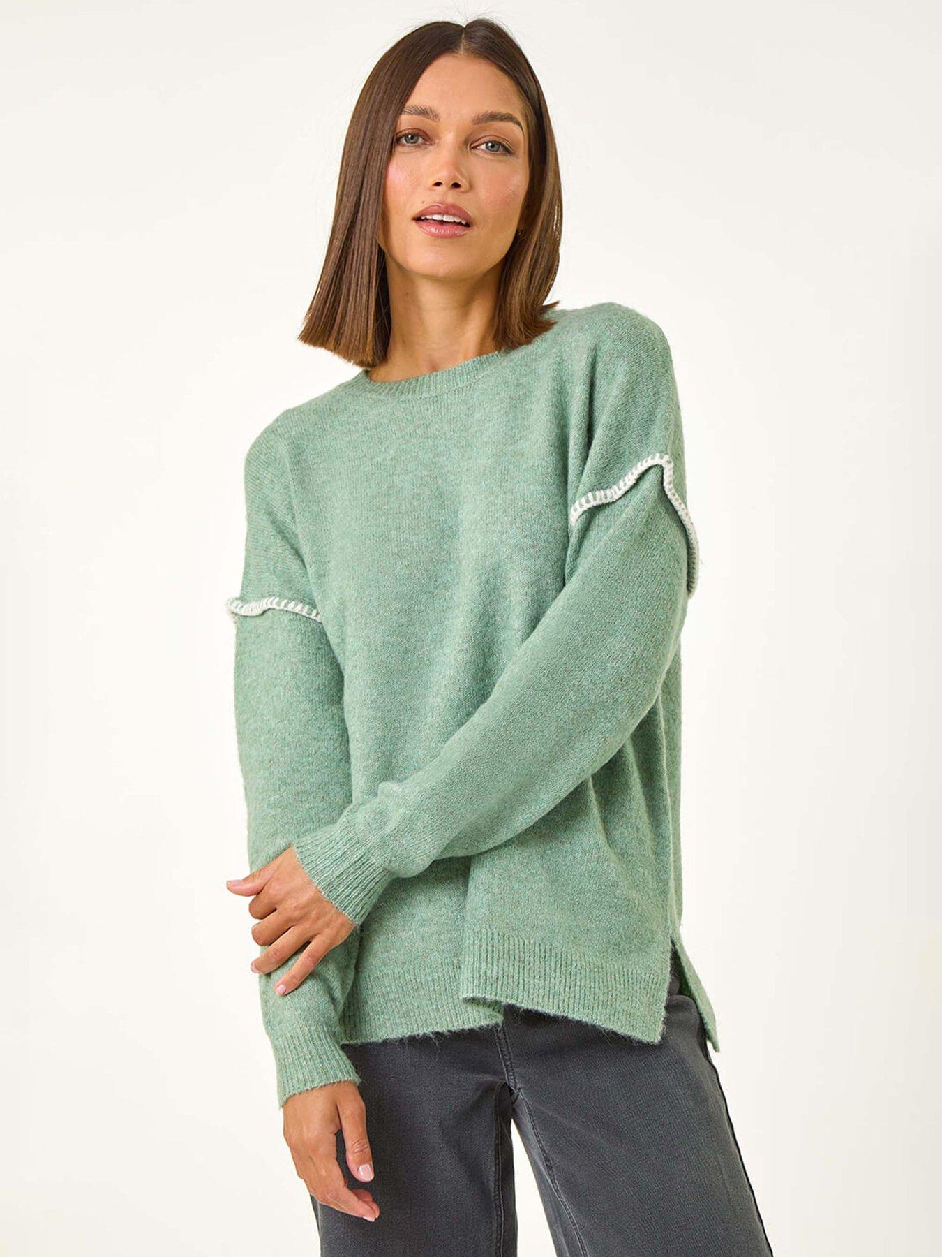  image of roman-contrast-stitch-knit-jumper-sage