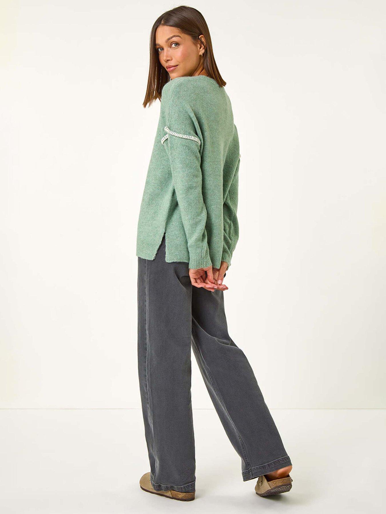  image of roman-contrast-stitch-knit-jumper-sage
