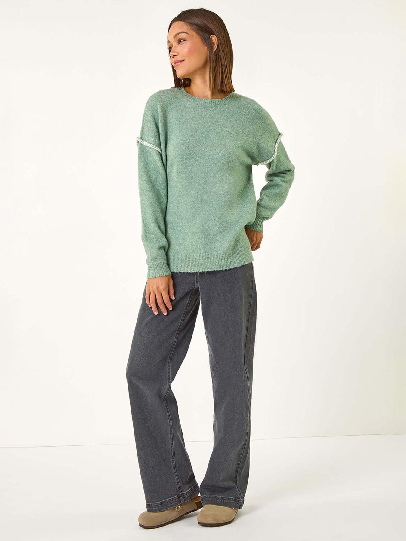  image of roman-contrast-stitch-knit-jumper-sage