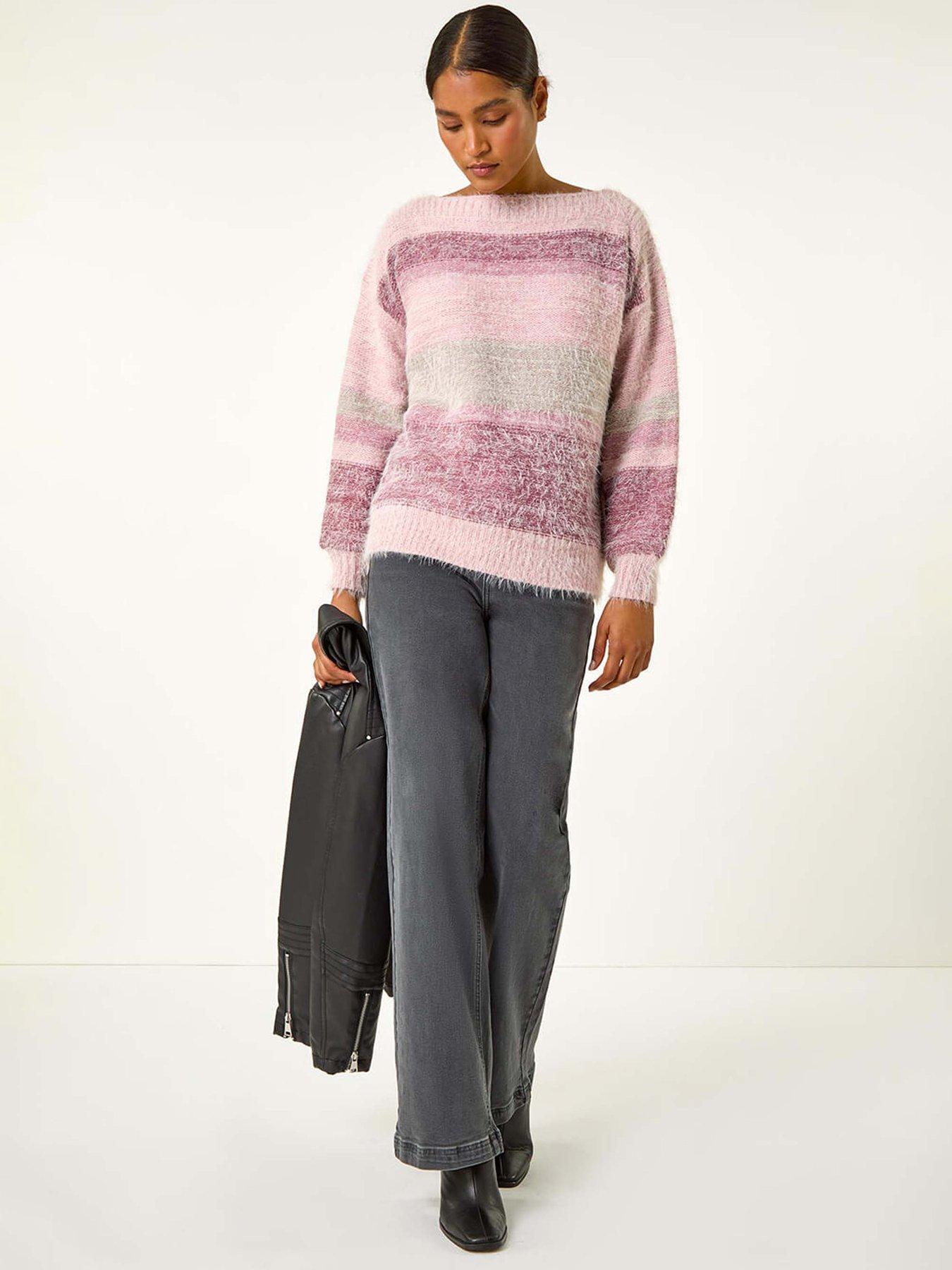 Image 3 of 5 of Roman Stripe Soft Knit Jumper - Light Pink