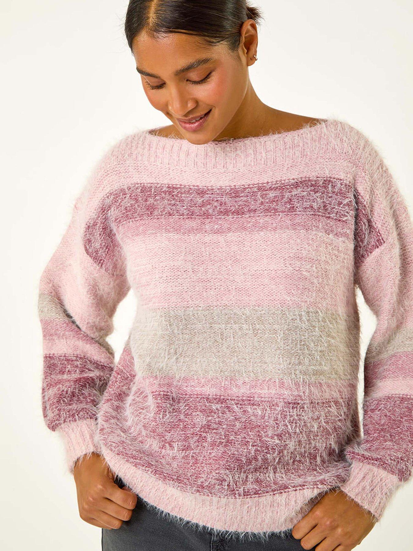 Image 4 of 5 of Roman Stripe Soft Knit Jumper - Light Pink