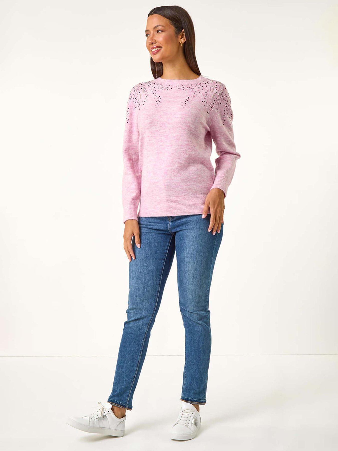  image of roman-hotfix-diamante-knit-jumper-light-pink