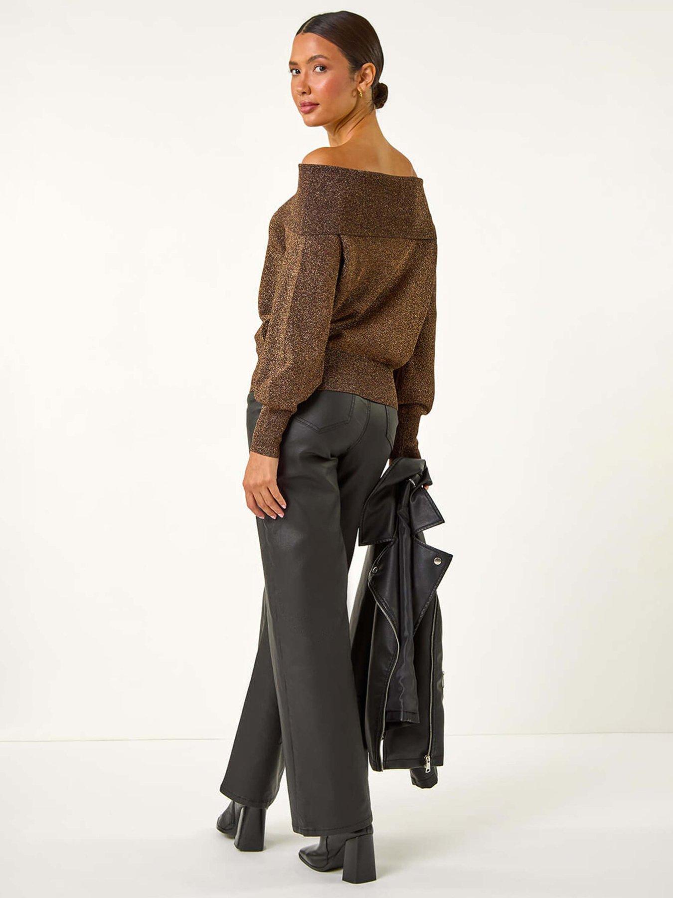 Image 2 of 5 of Roman Bardot Shimmer Knit Jumper - Bronze