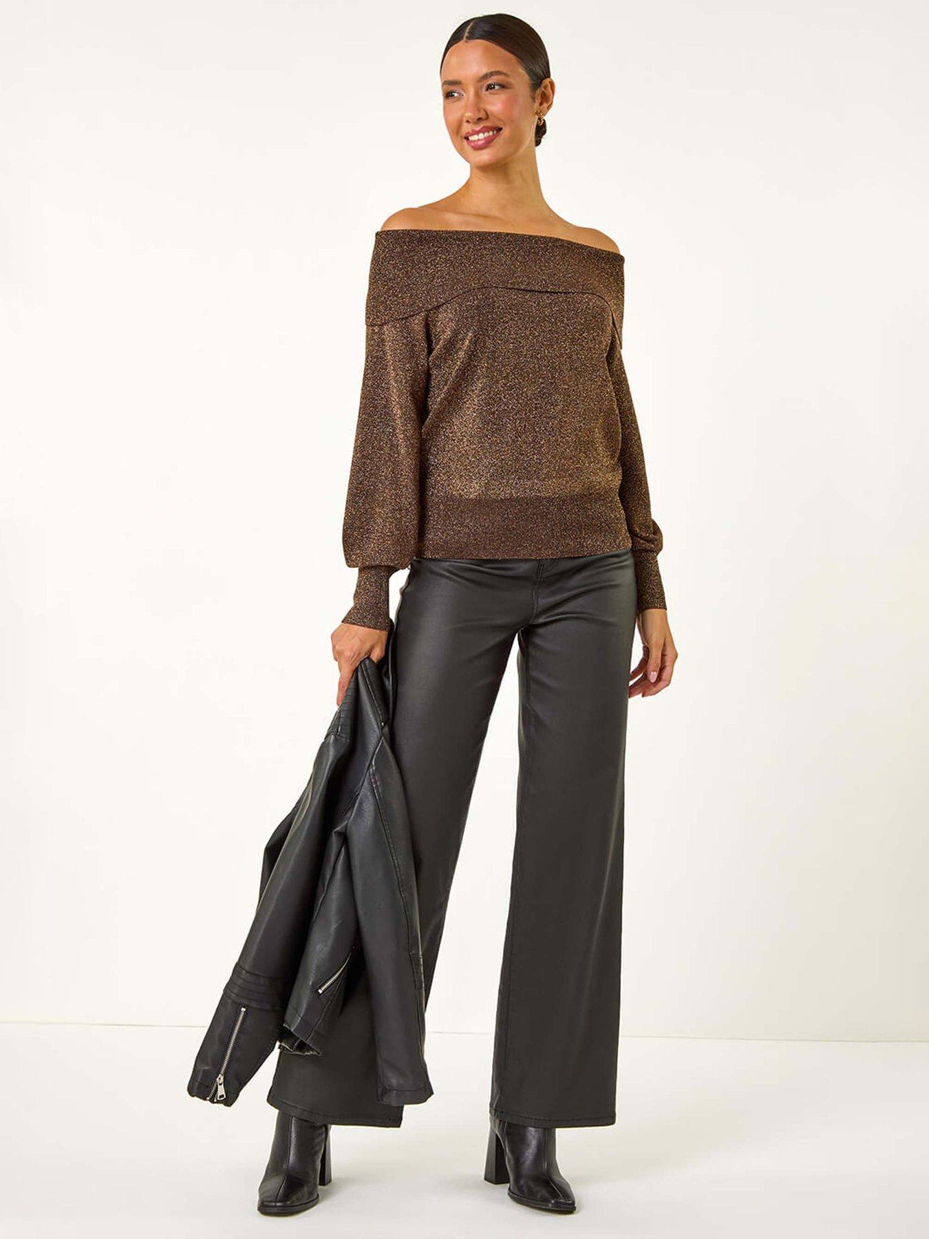 Image 3 of 5 of Roman Bardot Shimmer Knit Jumper - Bronze