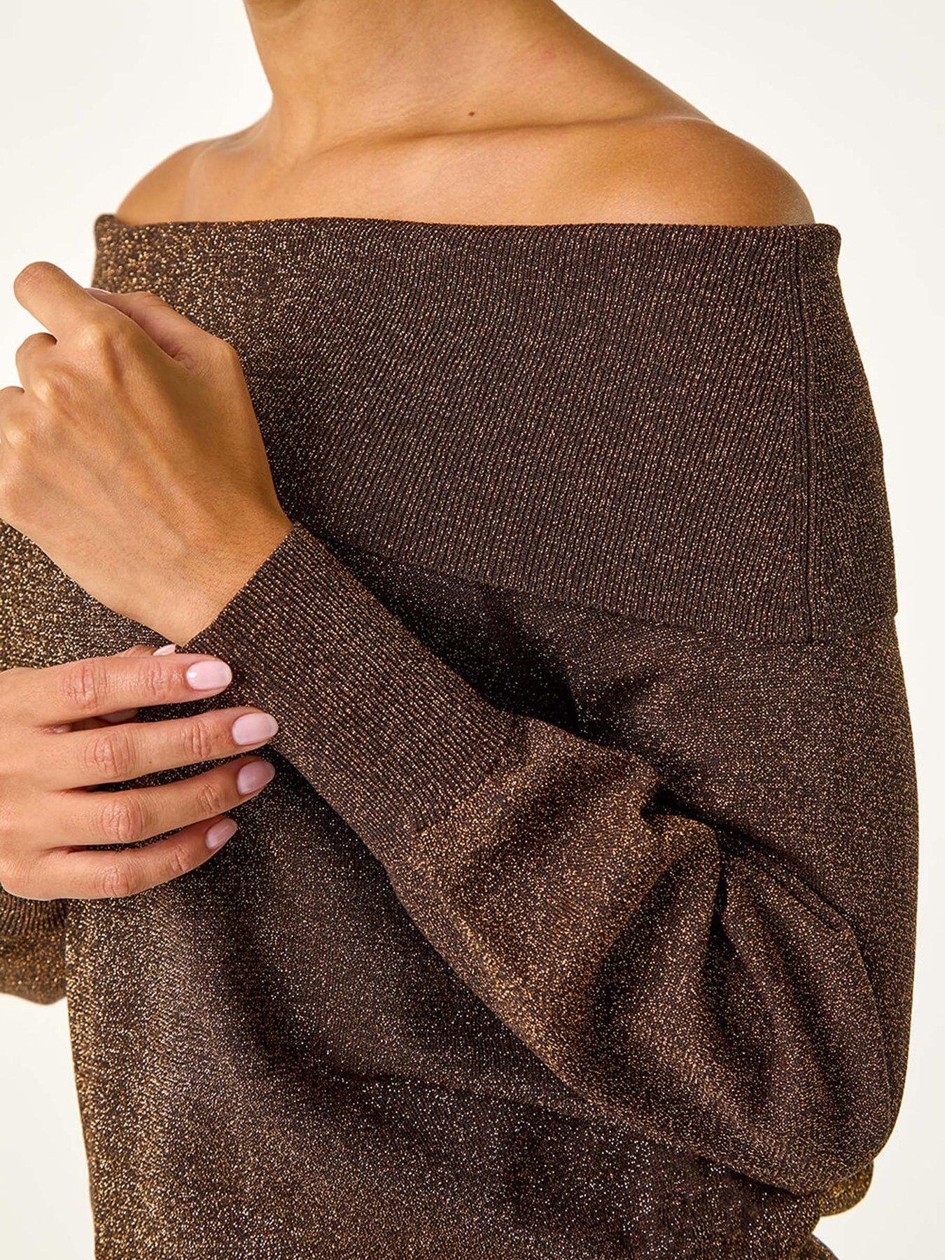 Image 5 of 5 of Roman Bardot Shimmer Knit Jumper - Bronze