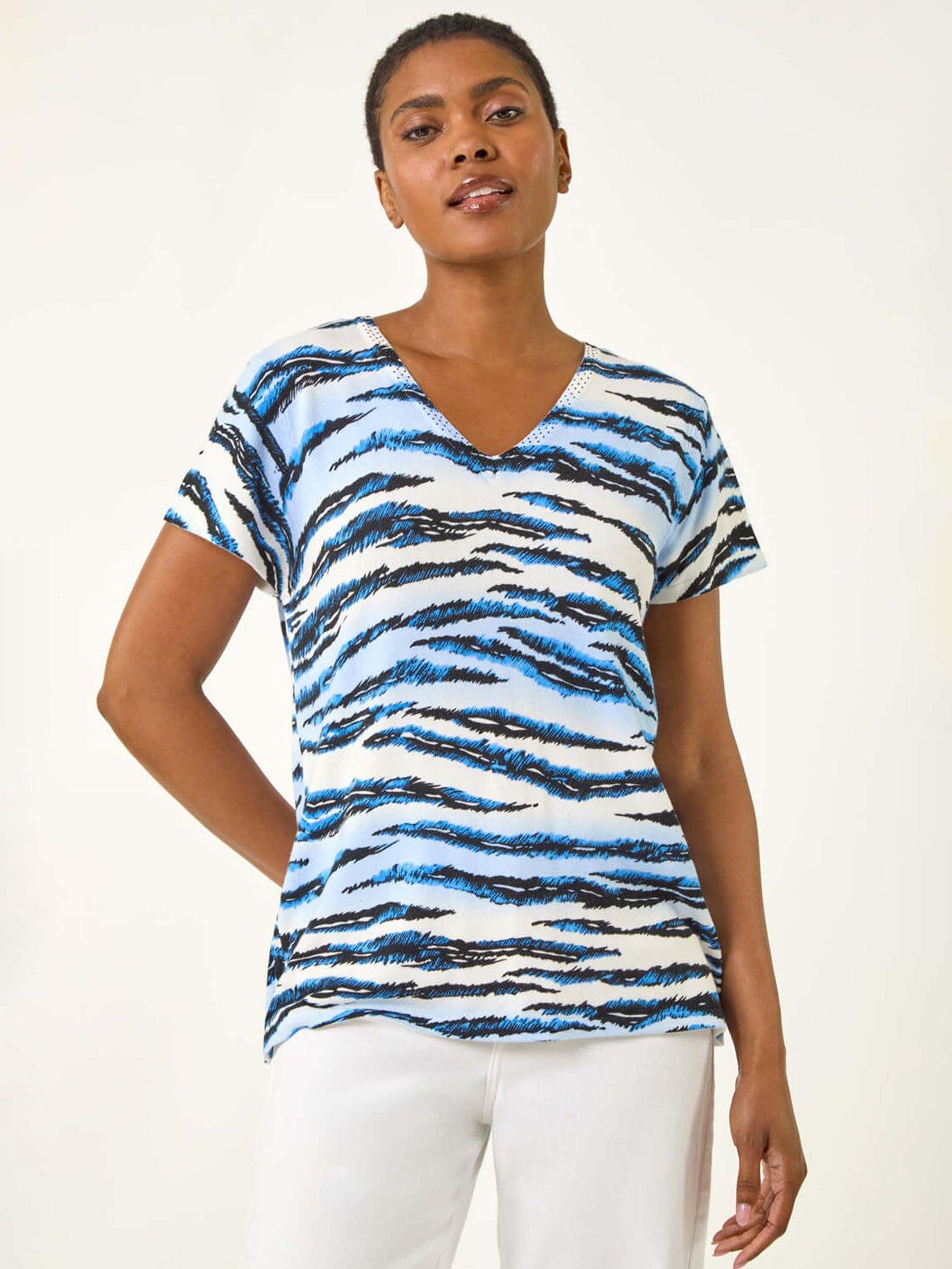 Roman Animal Embellished V-neck Knit Top - Blue