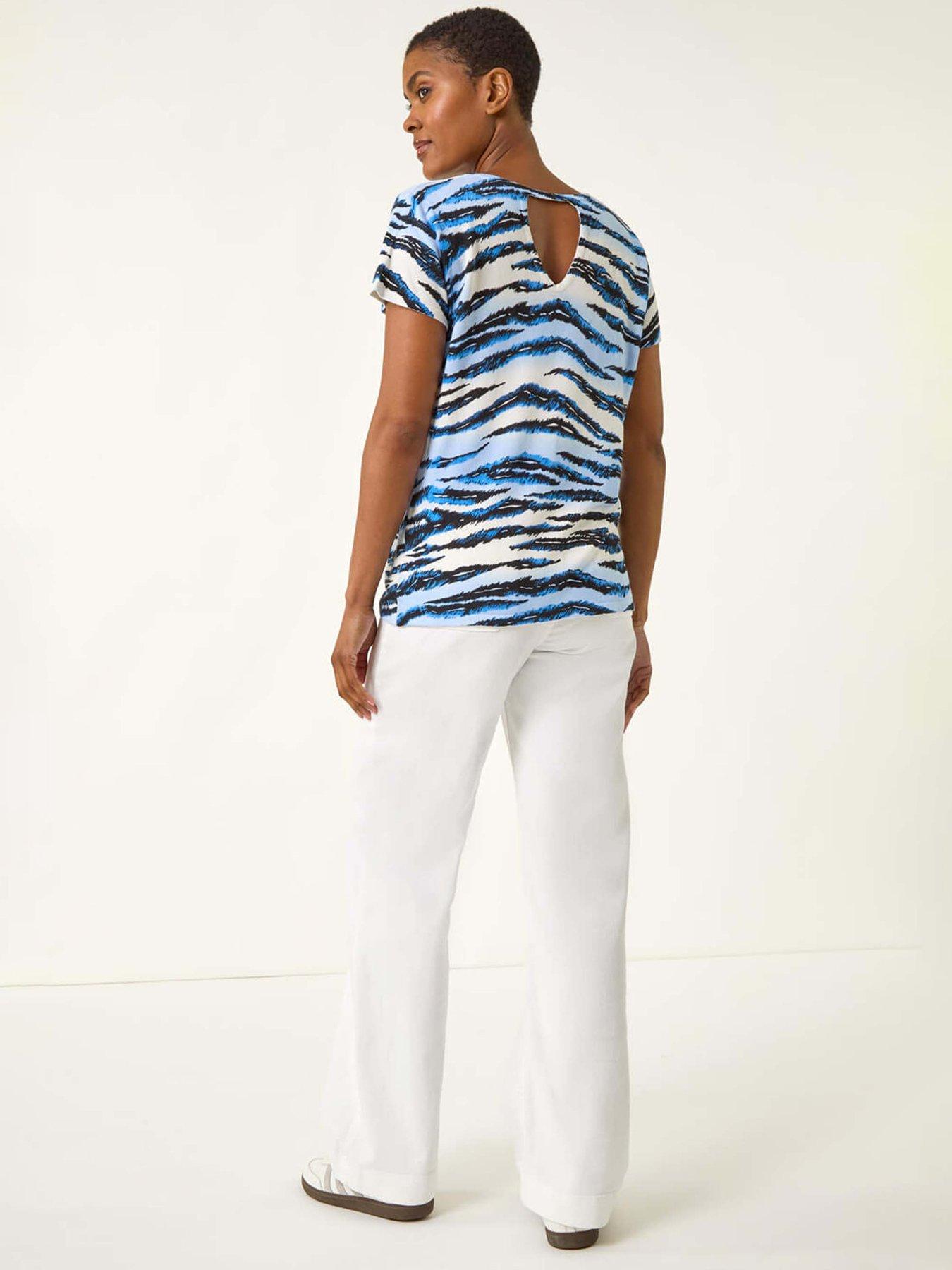 Image 2 of 5 of Roman Animal Embellished V-neck Knit Top - Blue