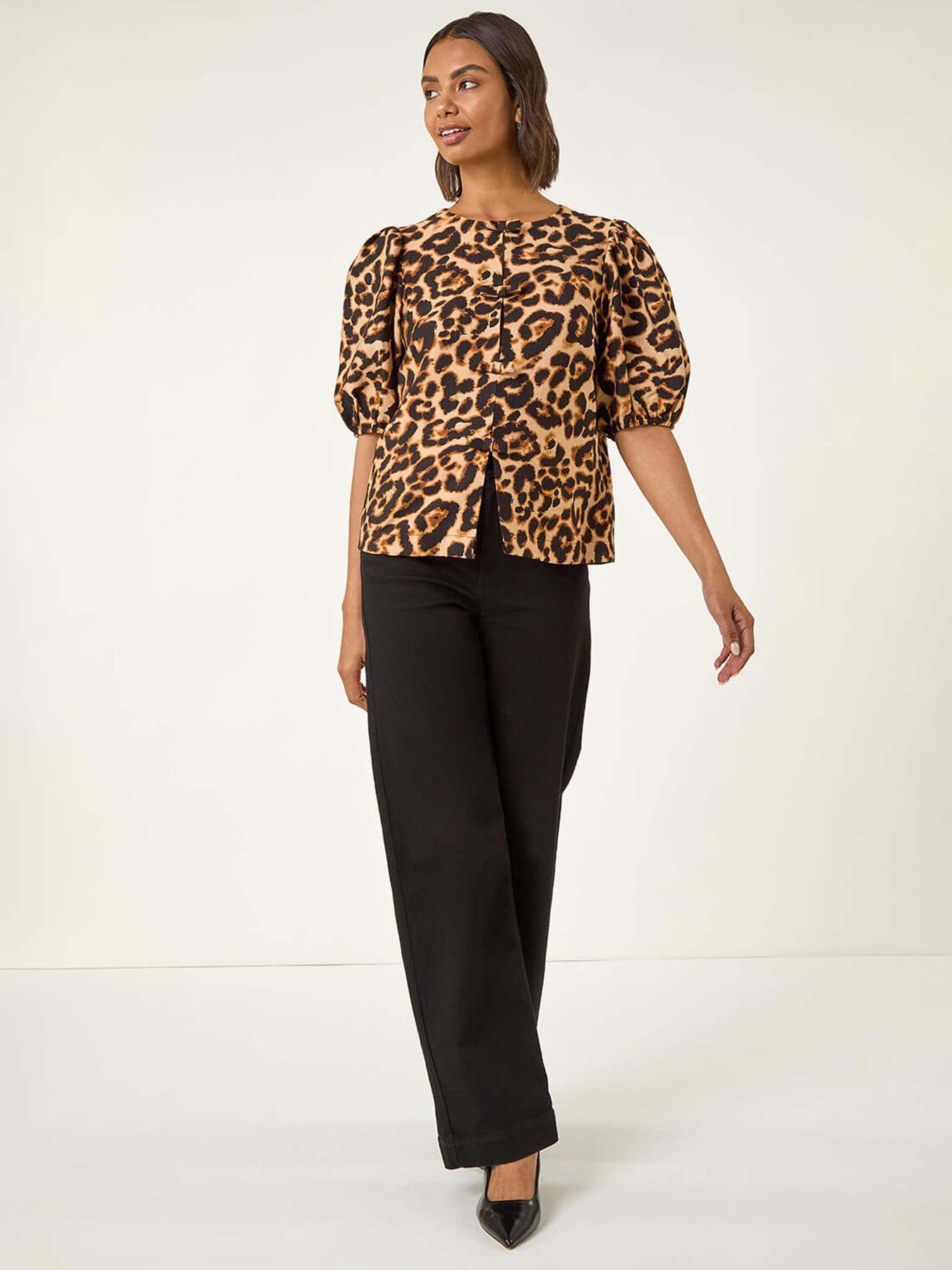 Image 3 of 5 of Roman Animal Print Bow Blouse - Beige