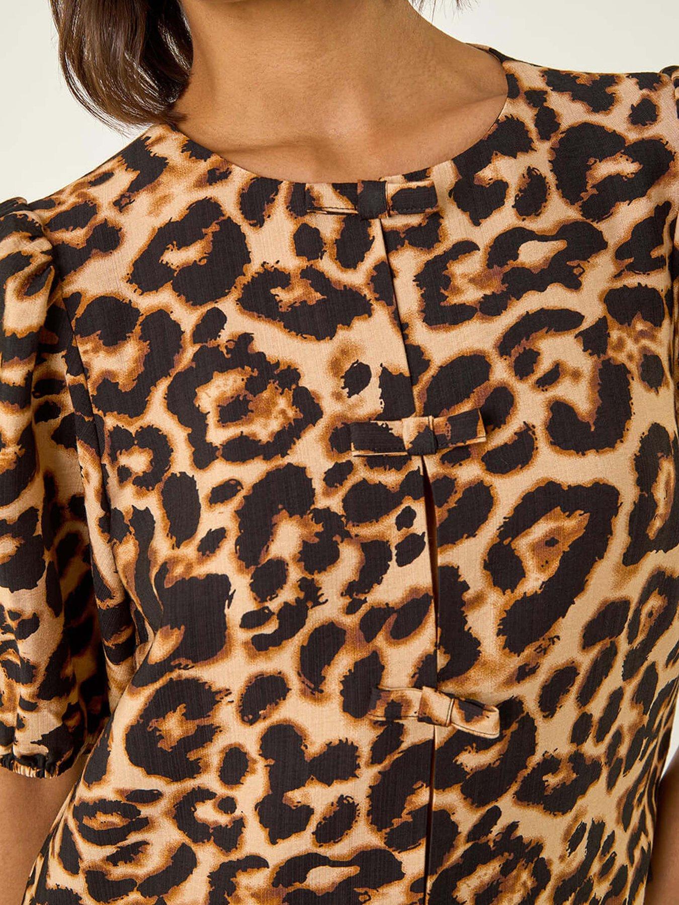 Image 5 of 5 of Roman Animal Print Bow Blouse - Beige