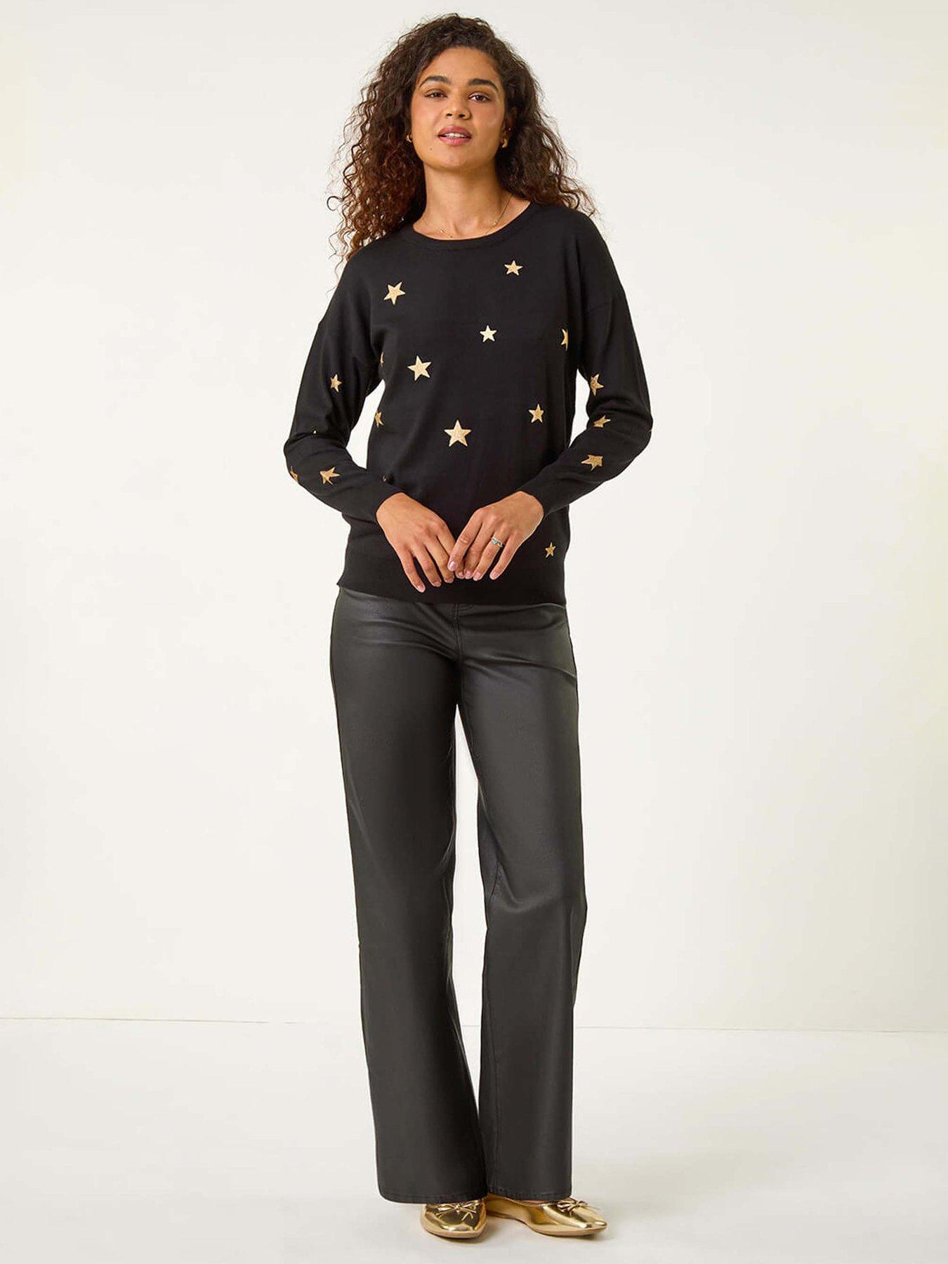  image of roman-star-glitter-print-knit-jumper-black