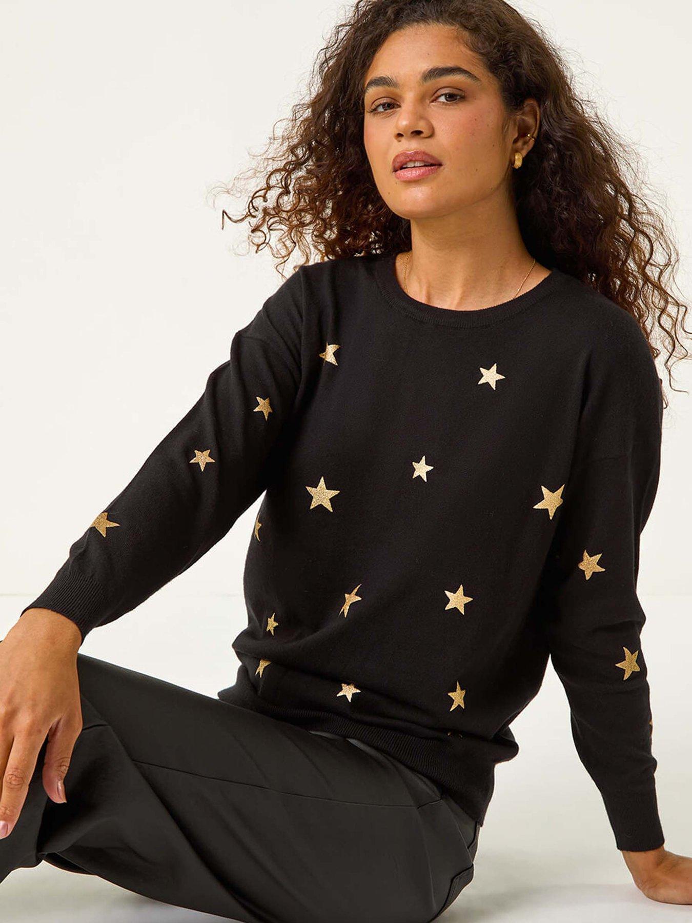  image of roman-star-glitter-print-knit-jumper-black