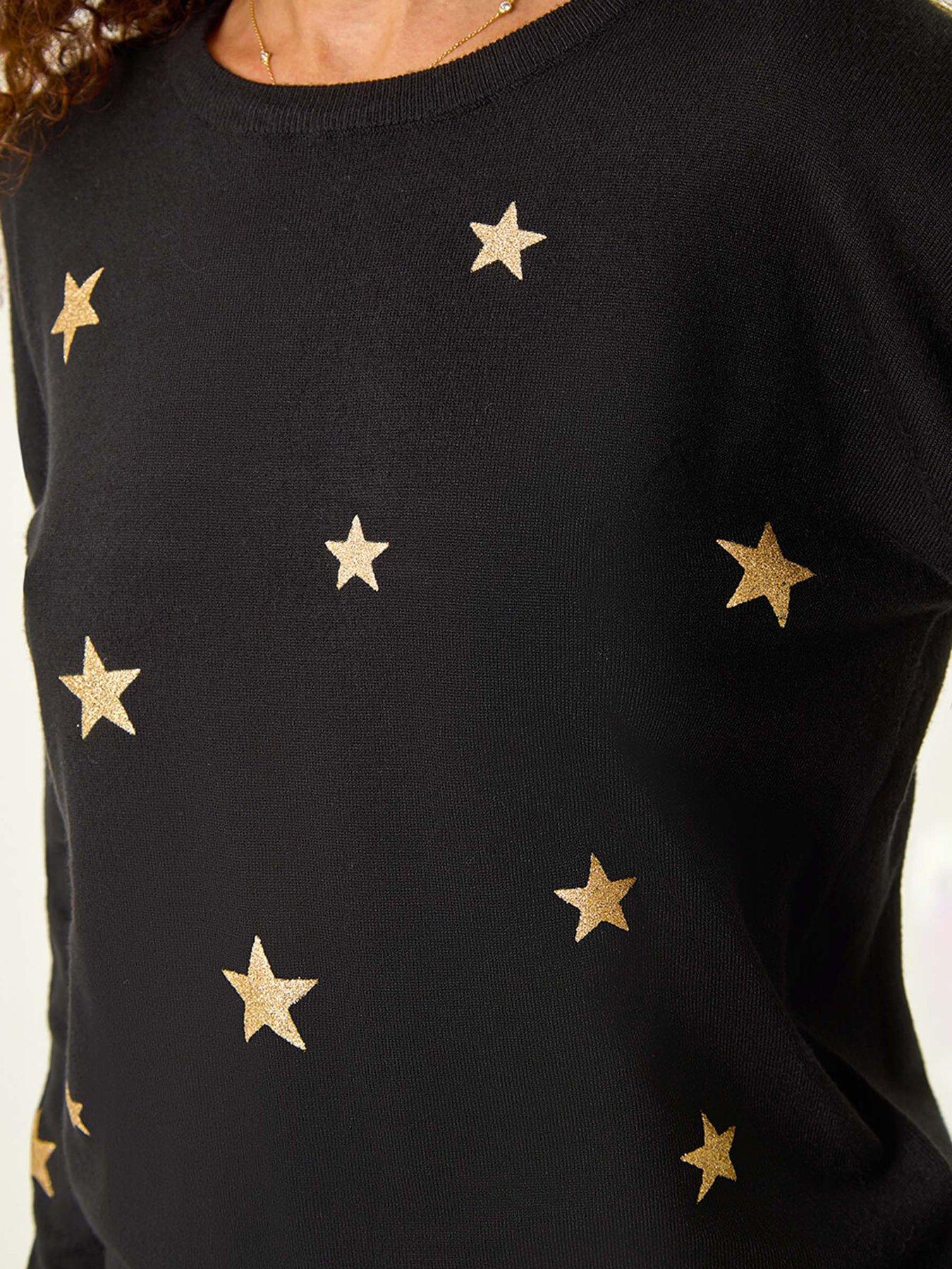  image of roman-star-glitter-print-knit-jumper-black