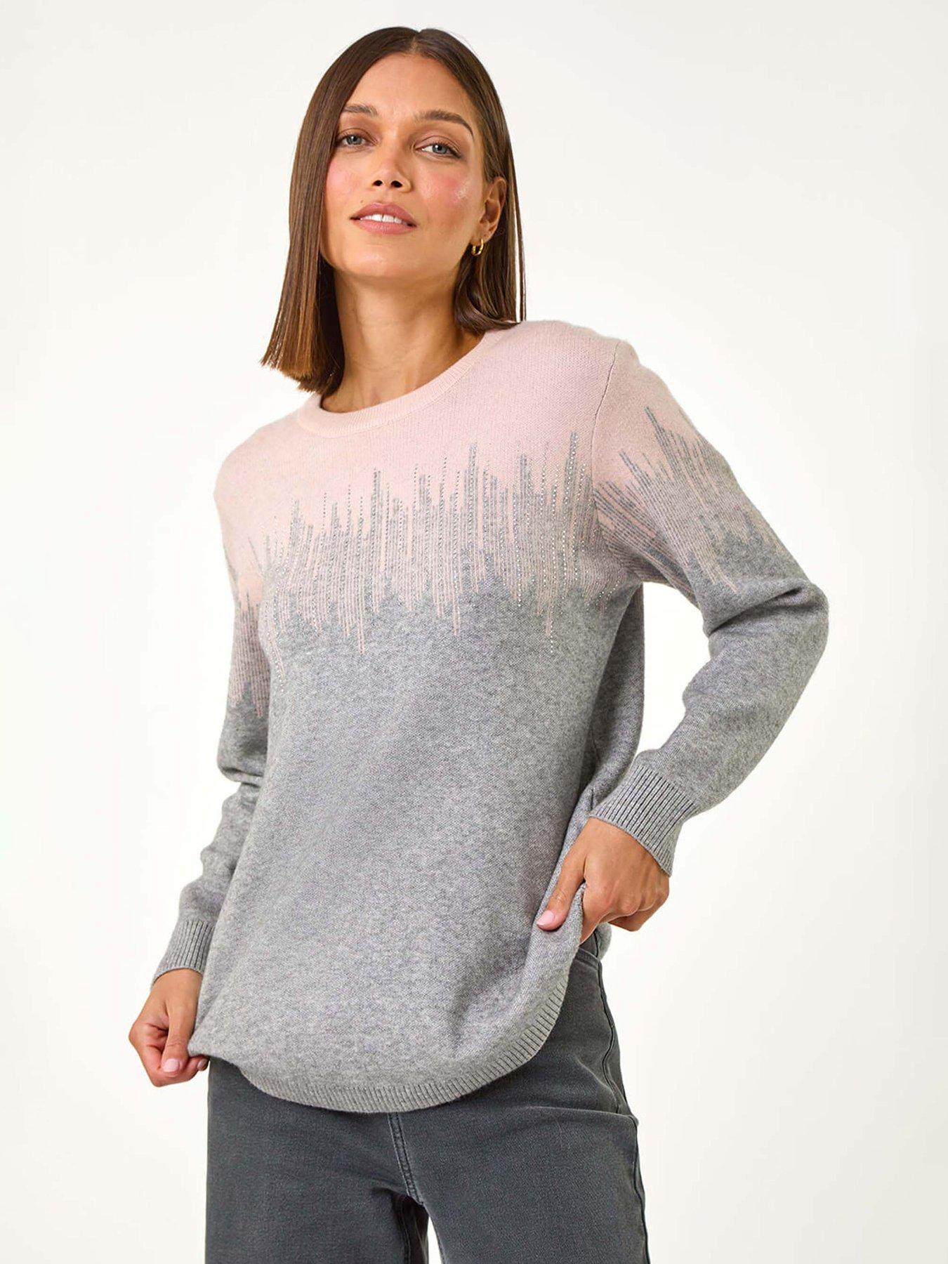 Roman Hotfix Colour Block Knitted Jumper - Light Pink