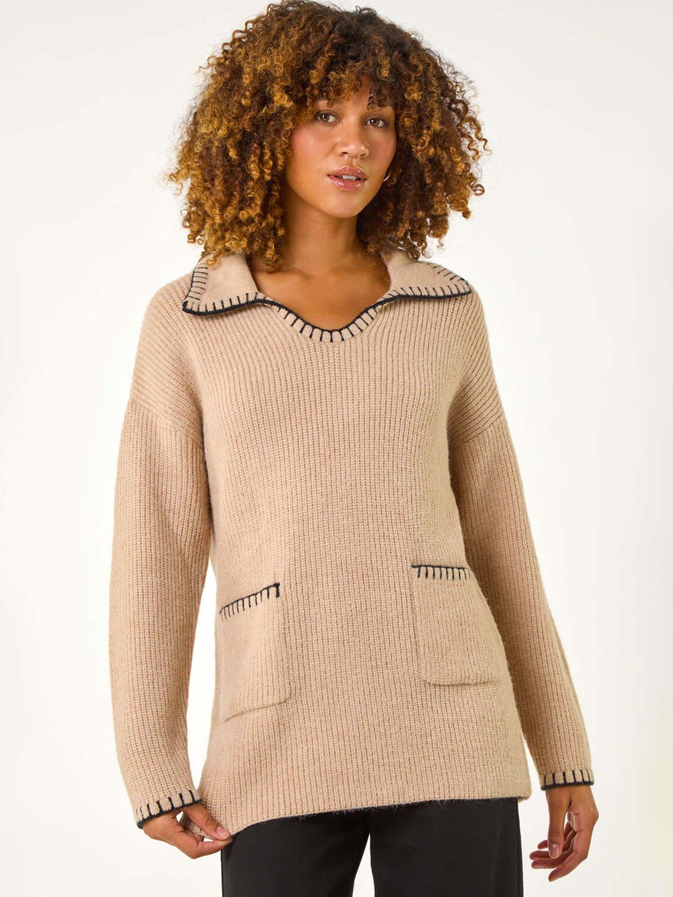 Roman Blanket Stitch Collared Jumper - Biscuit