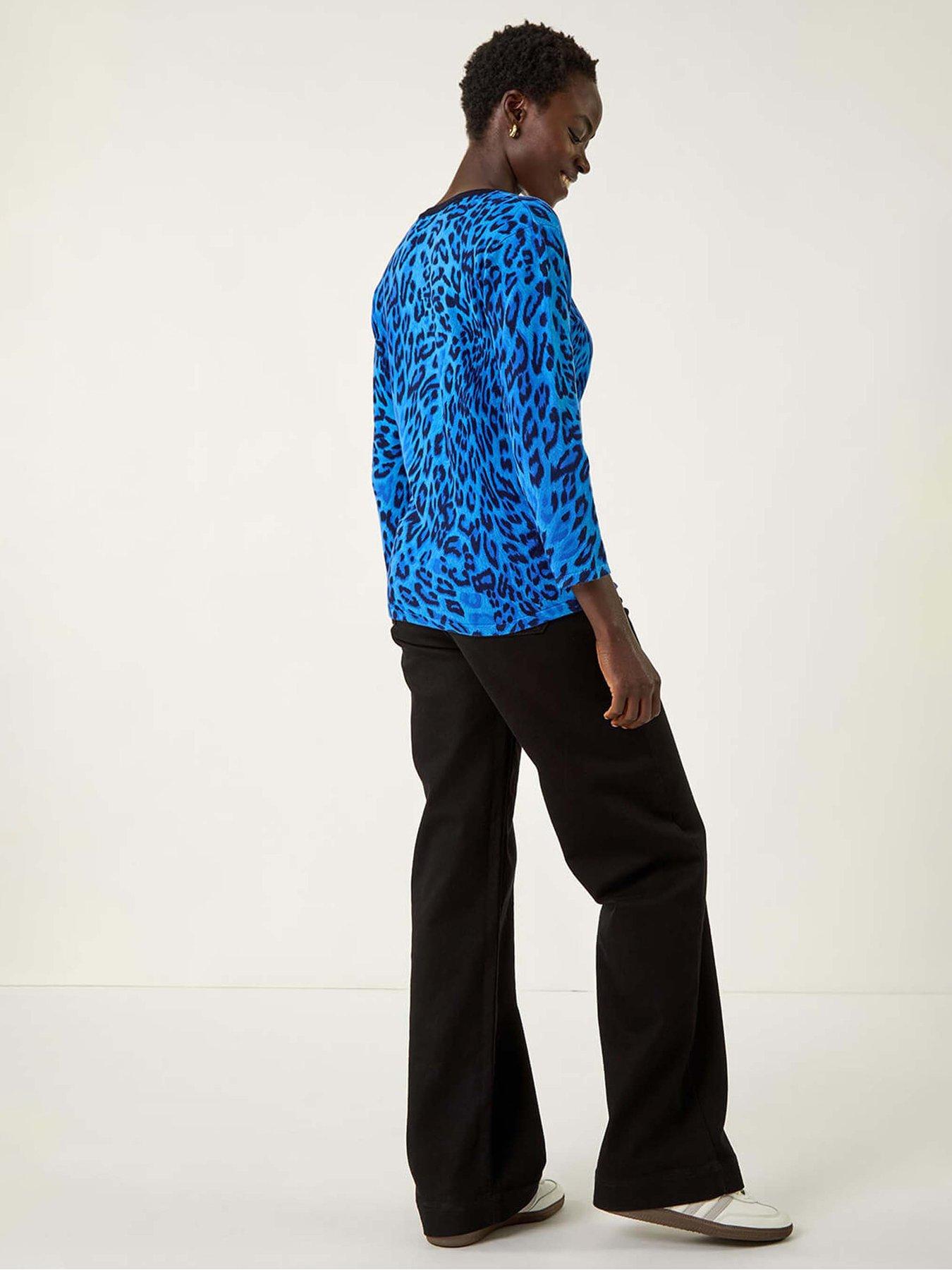  image of roman-animal-print-v-neck-knit-jumper-blue