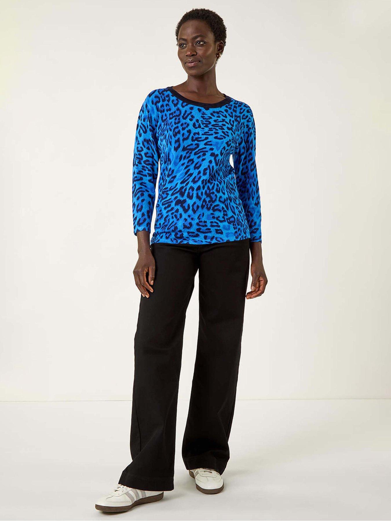  image of roman-animal-print-v-neck-knit-jumper-blue