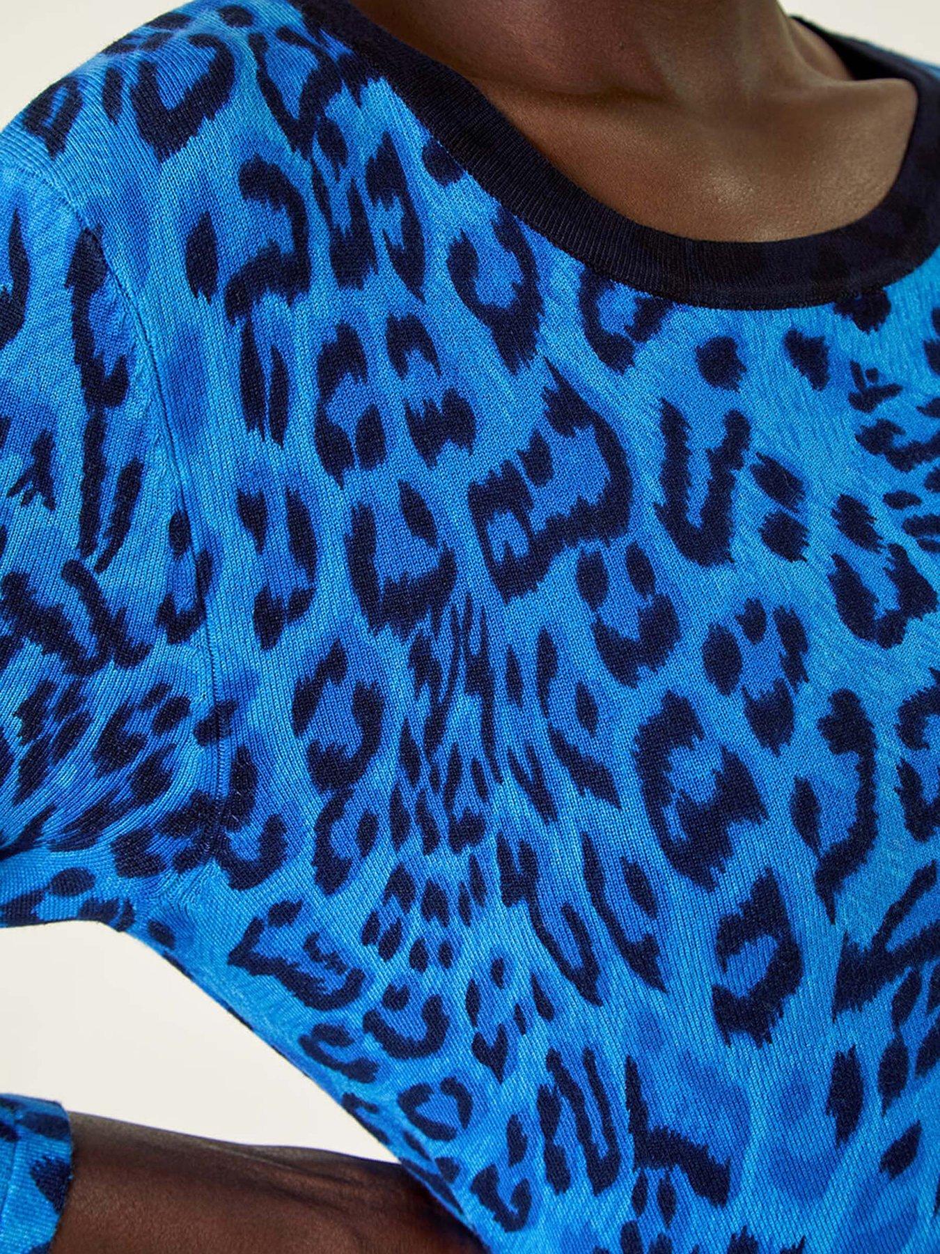  image of roman-animal-print-v-neck-knit-jumper-blue