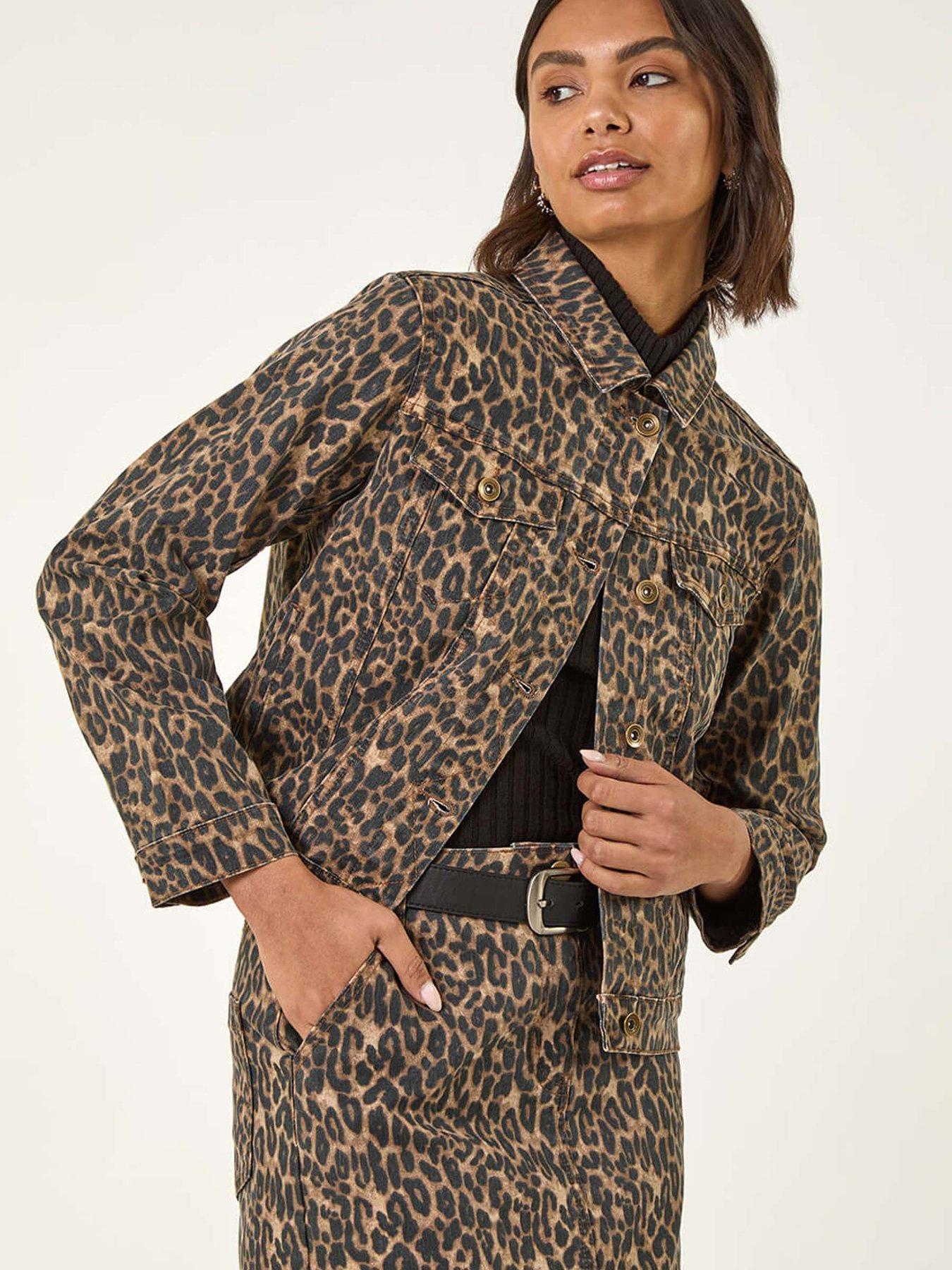 undefined Animal Print Twill Jacket - Chocolate