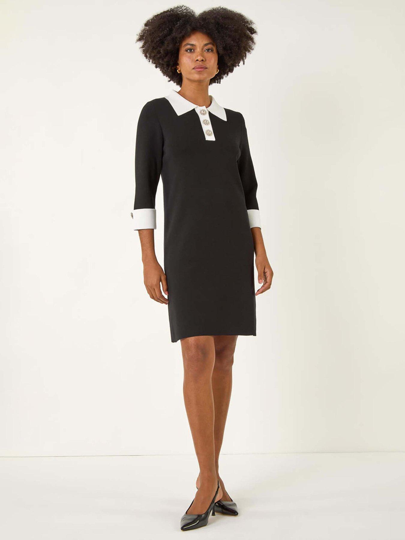 undefined Knitted Sparkle Button Dress - Black