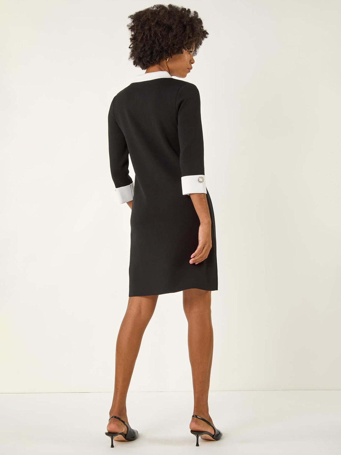 Image 2 of 5 of Roman Knitted Sparkle Button Dress - Black