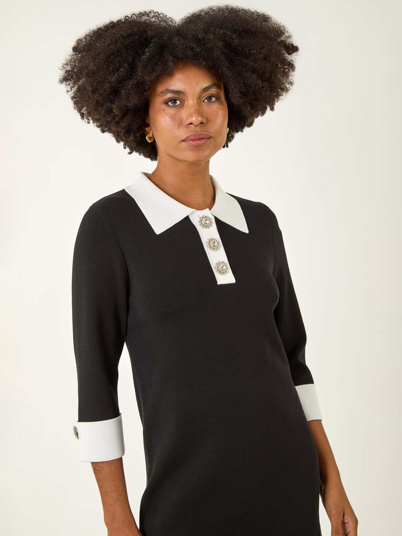 Image 4 of 5 of Roman Knitted Sparkle Button Dress - Black