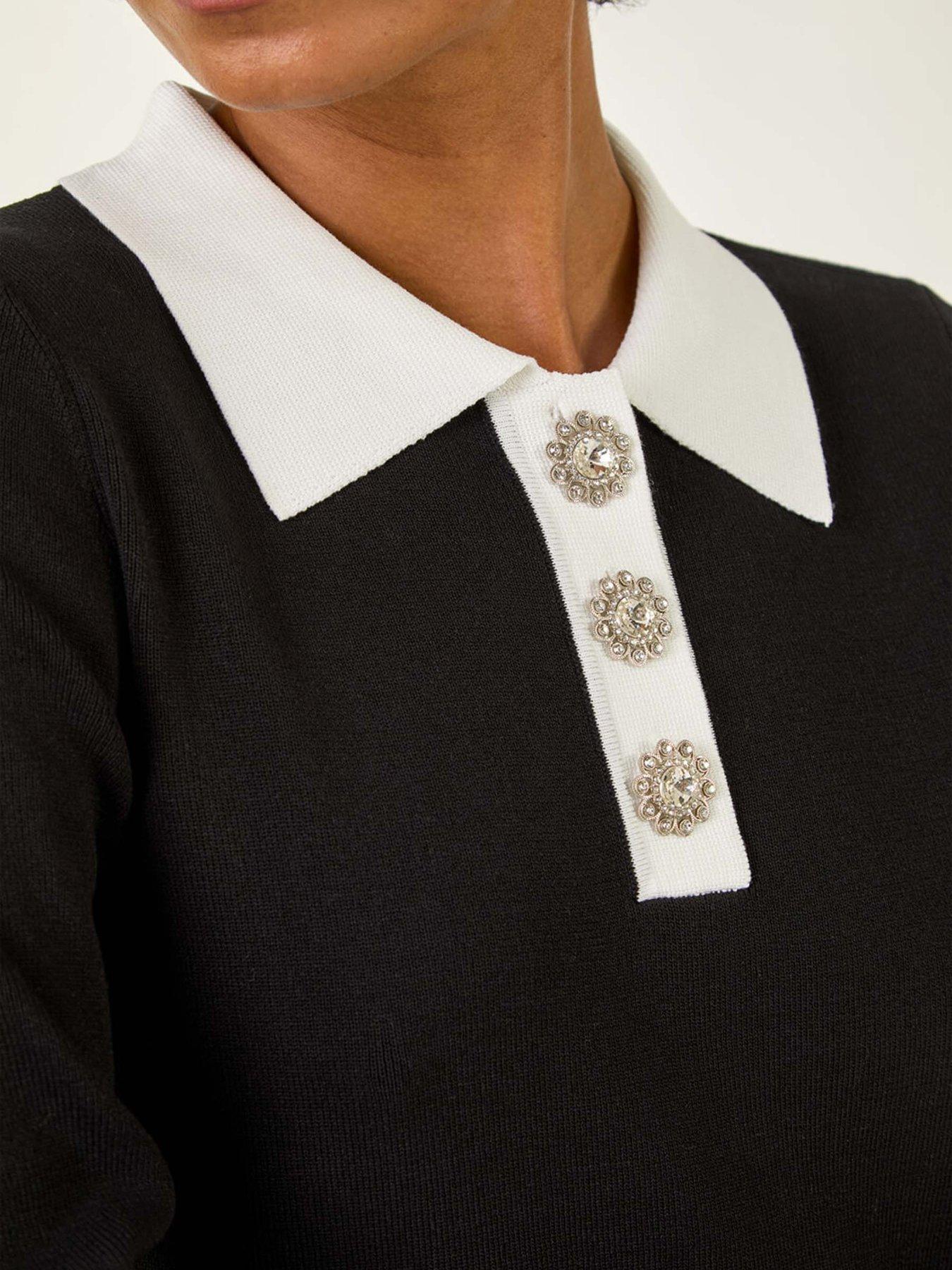 Image 5 of 5 of Roman Knitted Sparkle Button Dress - Black