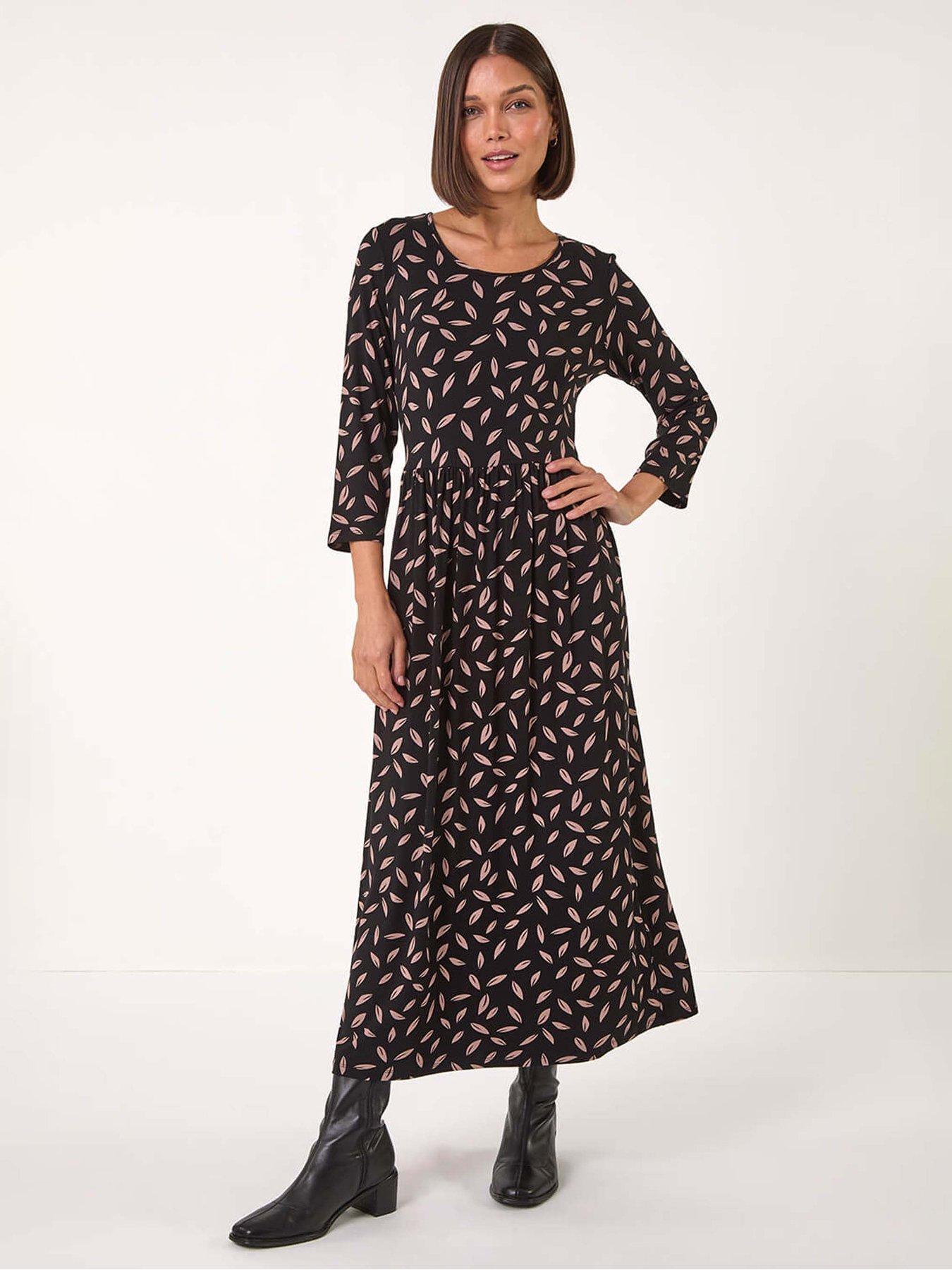undefined Scattered Floral Print Midi Dress - Black