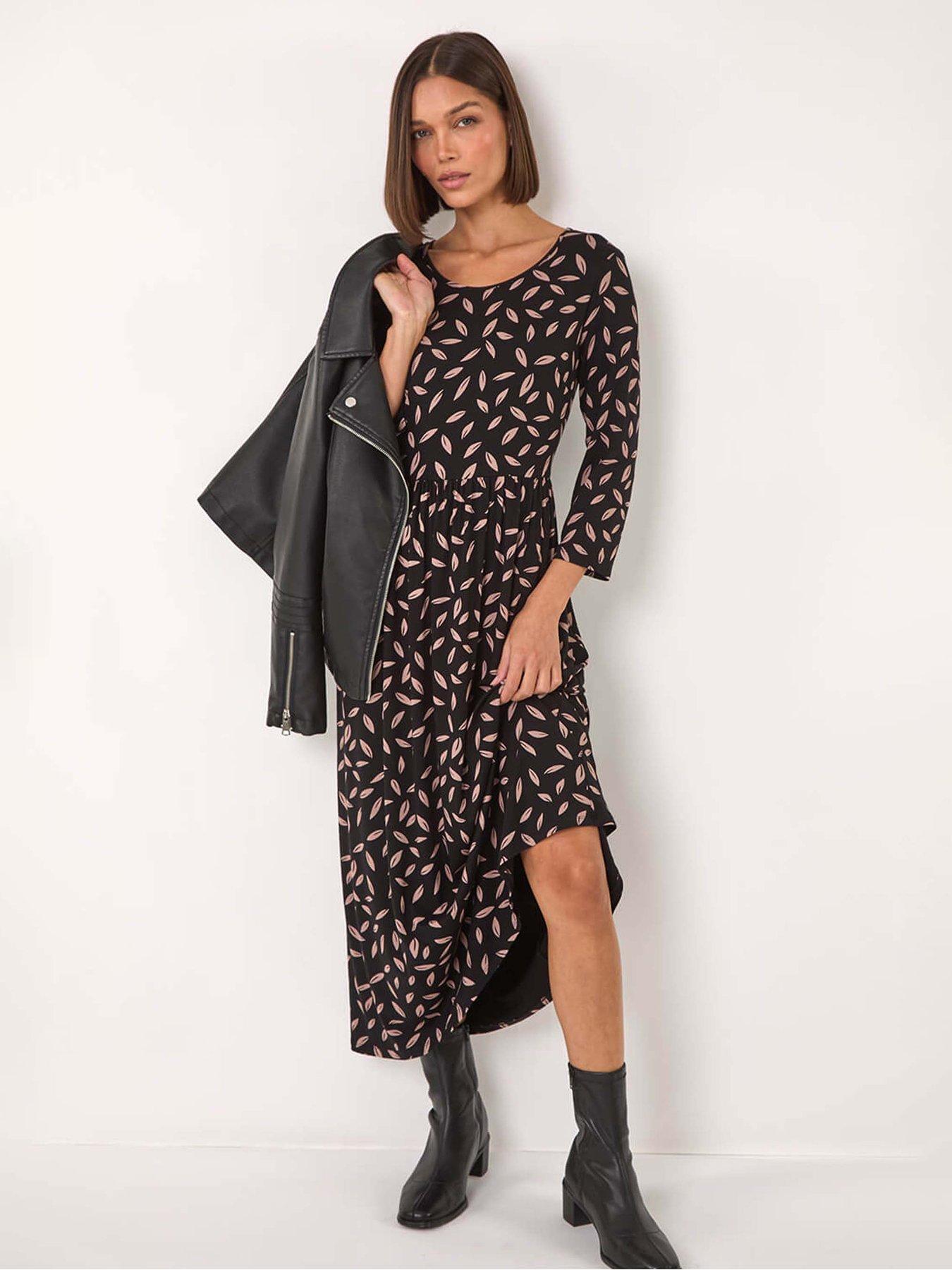 Image 3 of 5 of Roman Scattered Floral Print Midi Dress - Black