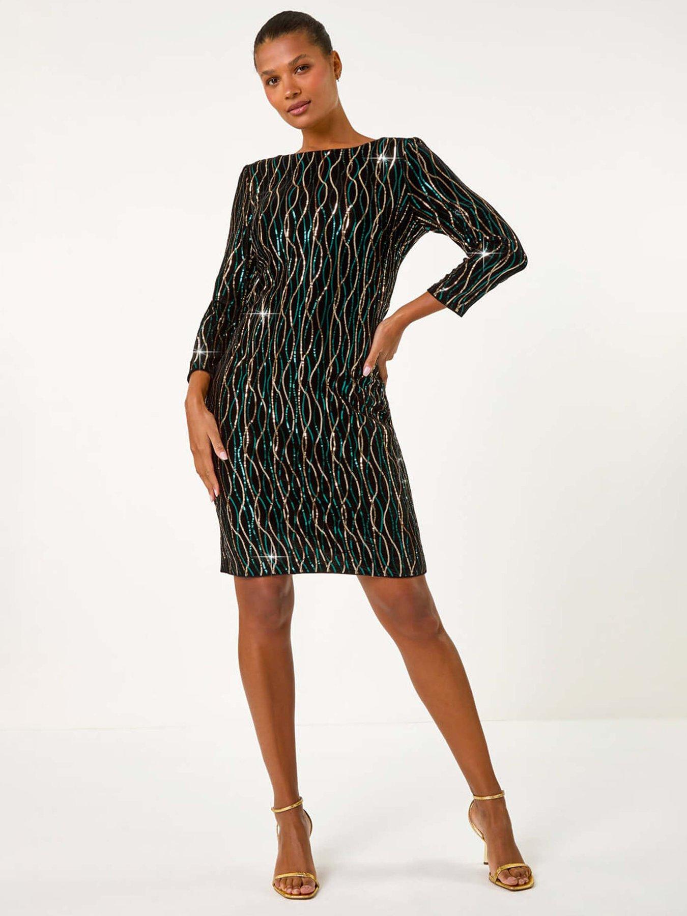 undefined Sequin Embellished Velvet Bodycon Dress - Black