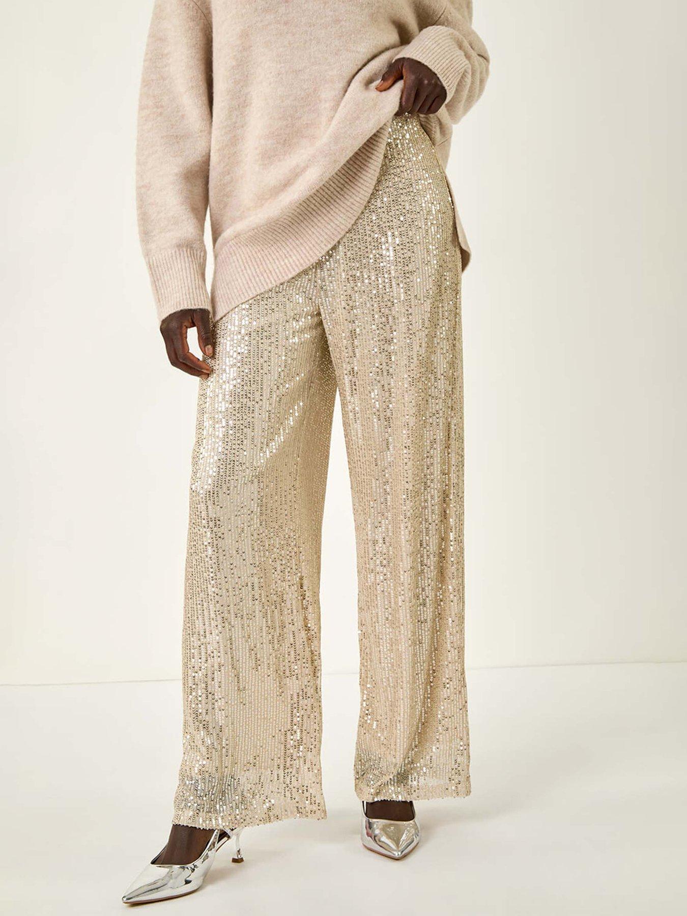  image of roman-sequin-wide-leg-trousers-silver