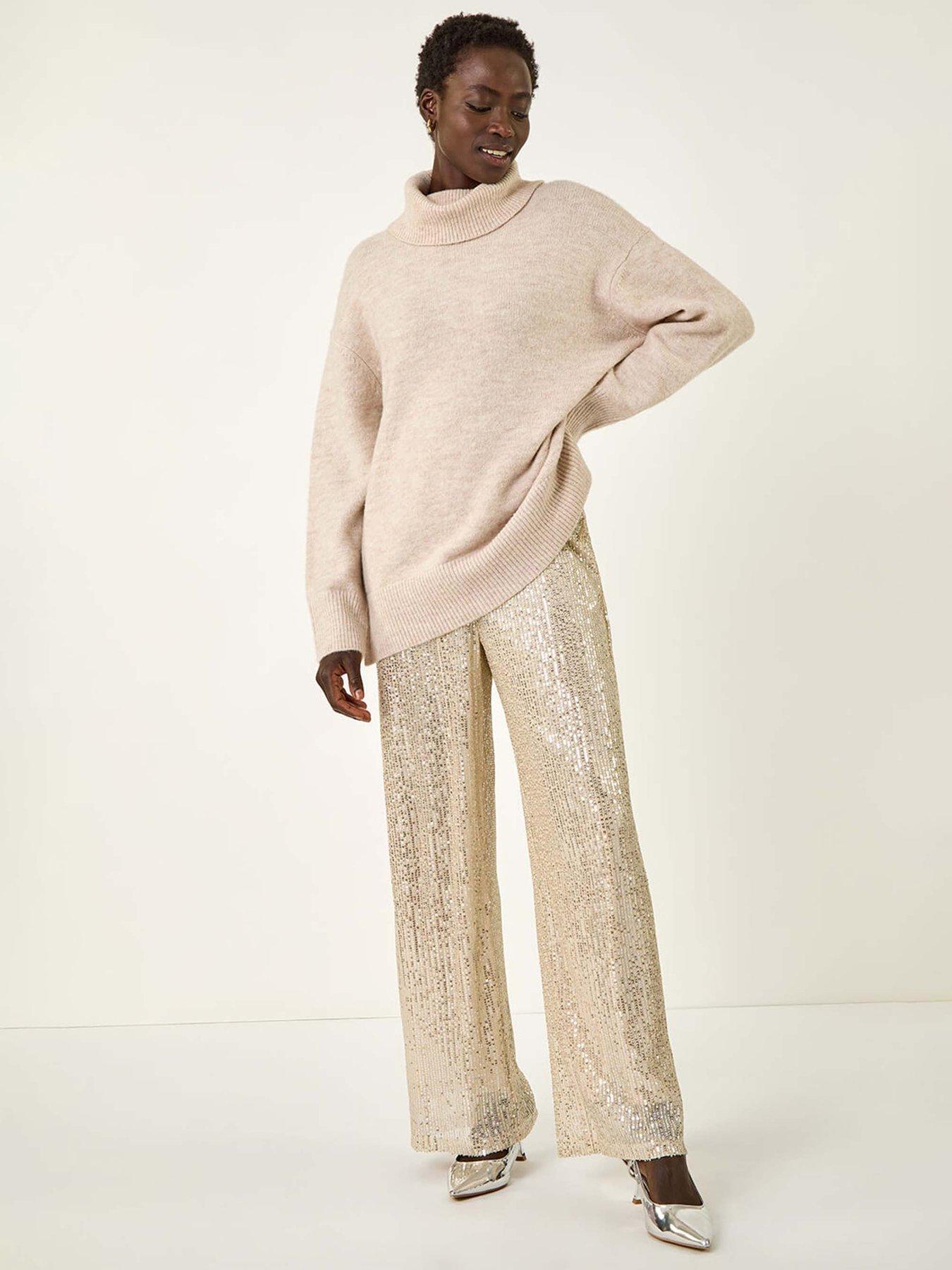  image of roman-sequin-wide-leg-trousers-silver