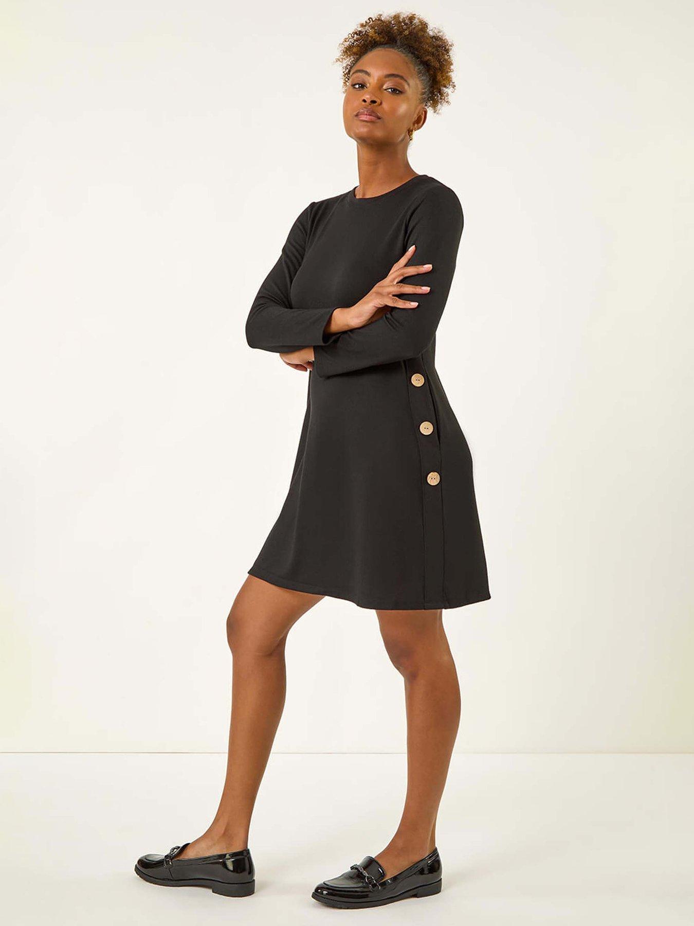 undefined Side Button Detail Swing Dress - Black