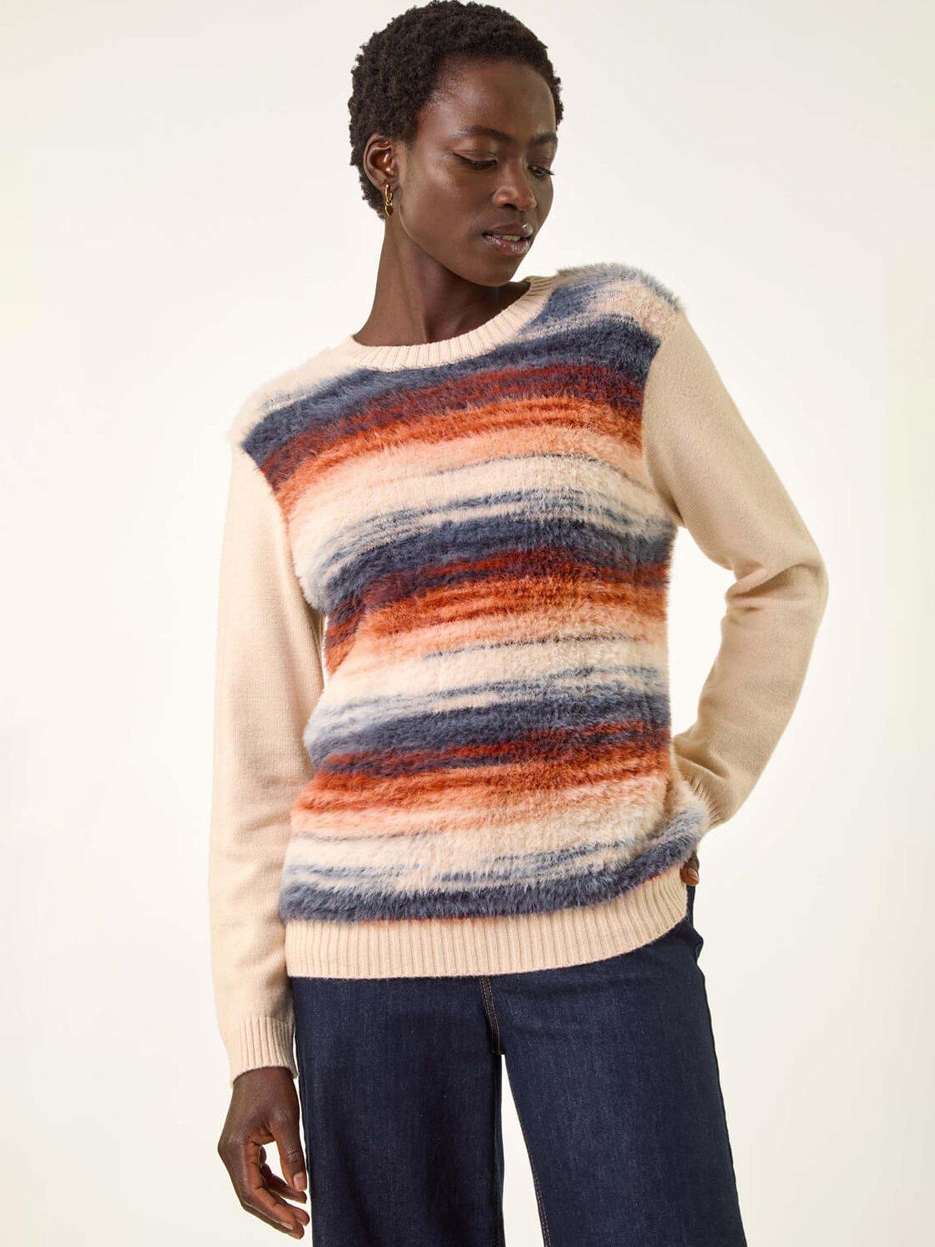 Roman Fluffy Stripe Knit Jumper - Ivory
