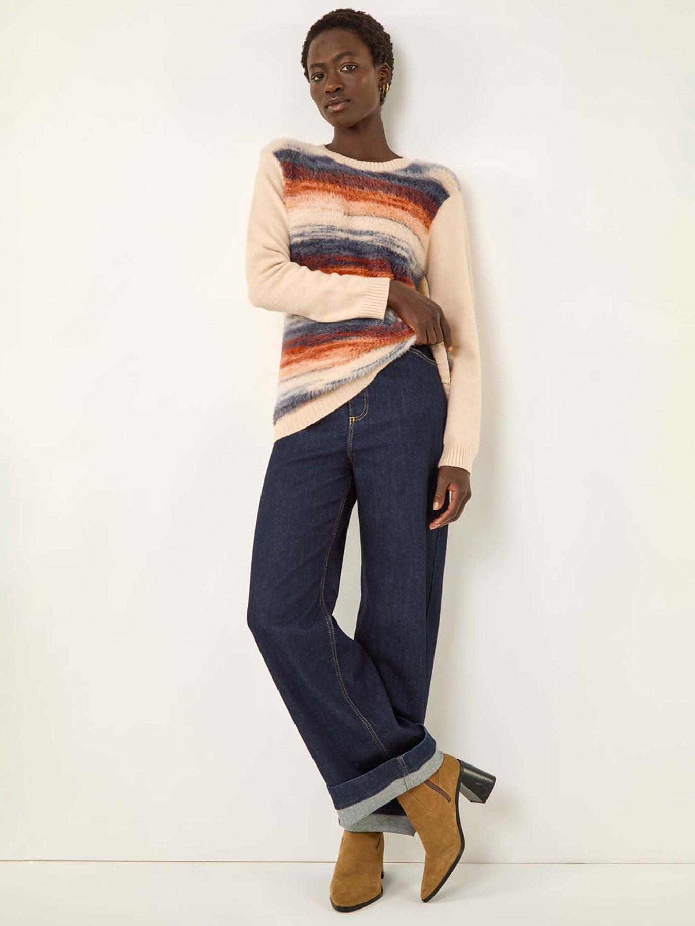  image of roman-fluffy-stripe-knit-jumper-ivory