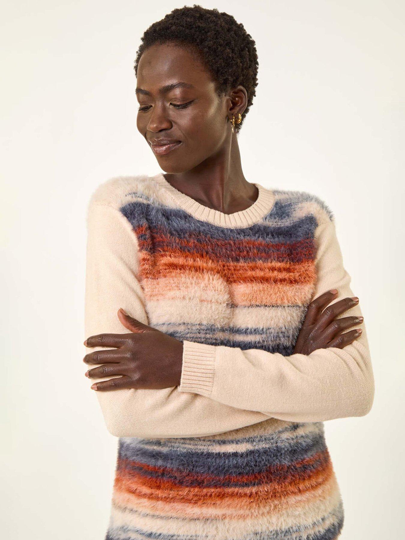  image of roman-fluffy-stripe-knit-jumper-ivory